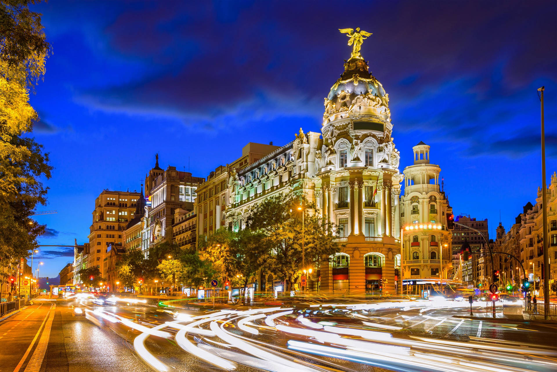 Madrid Spain Night Long Exposure Background