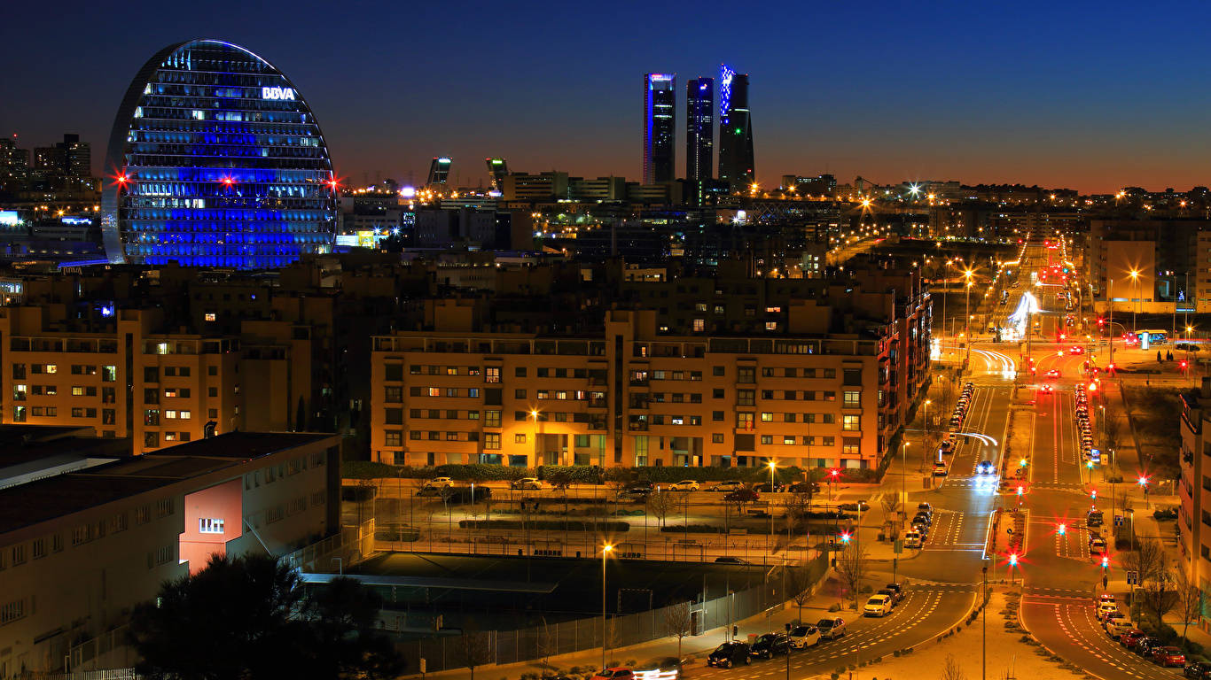 Madrid Spain Night Skyline Background