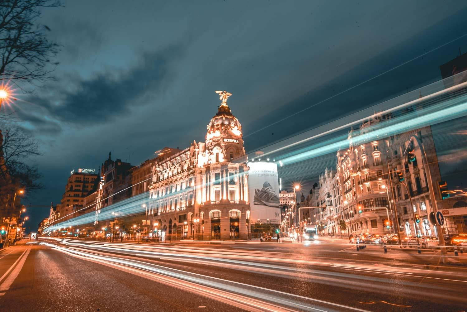 Madrid Street Night View Background