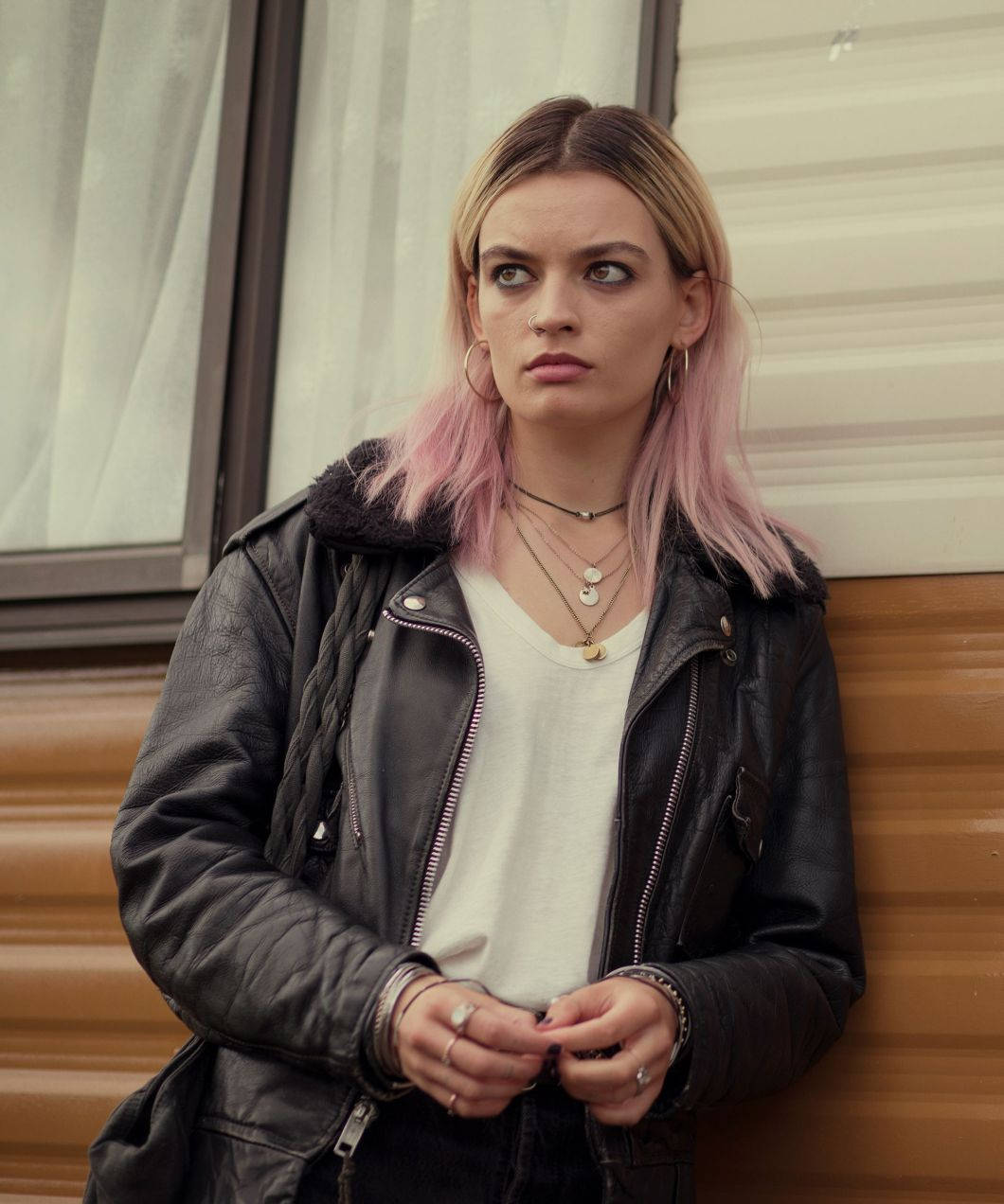 Maeve Wiley In Black Jacket Background