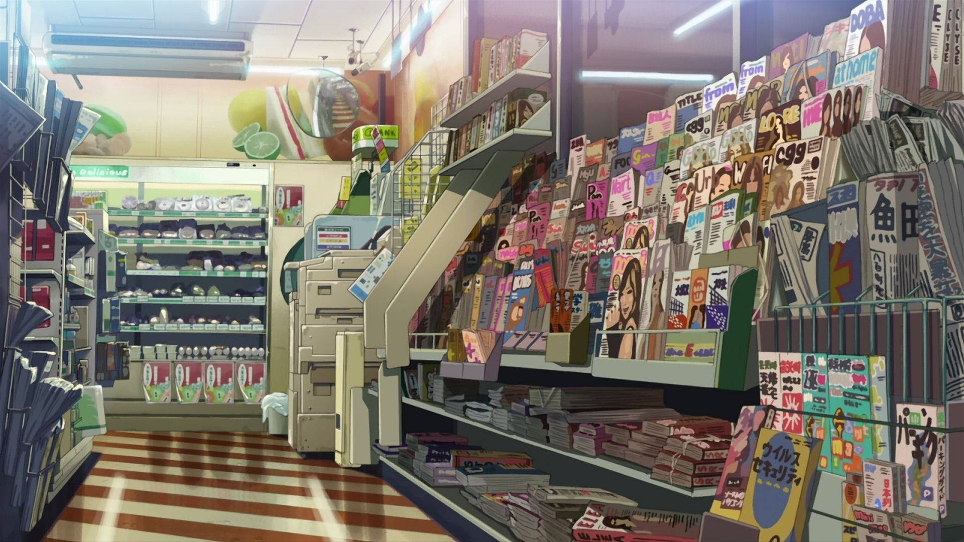 Magazine Display In Anime Grocery Store Background