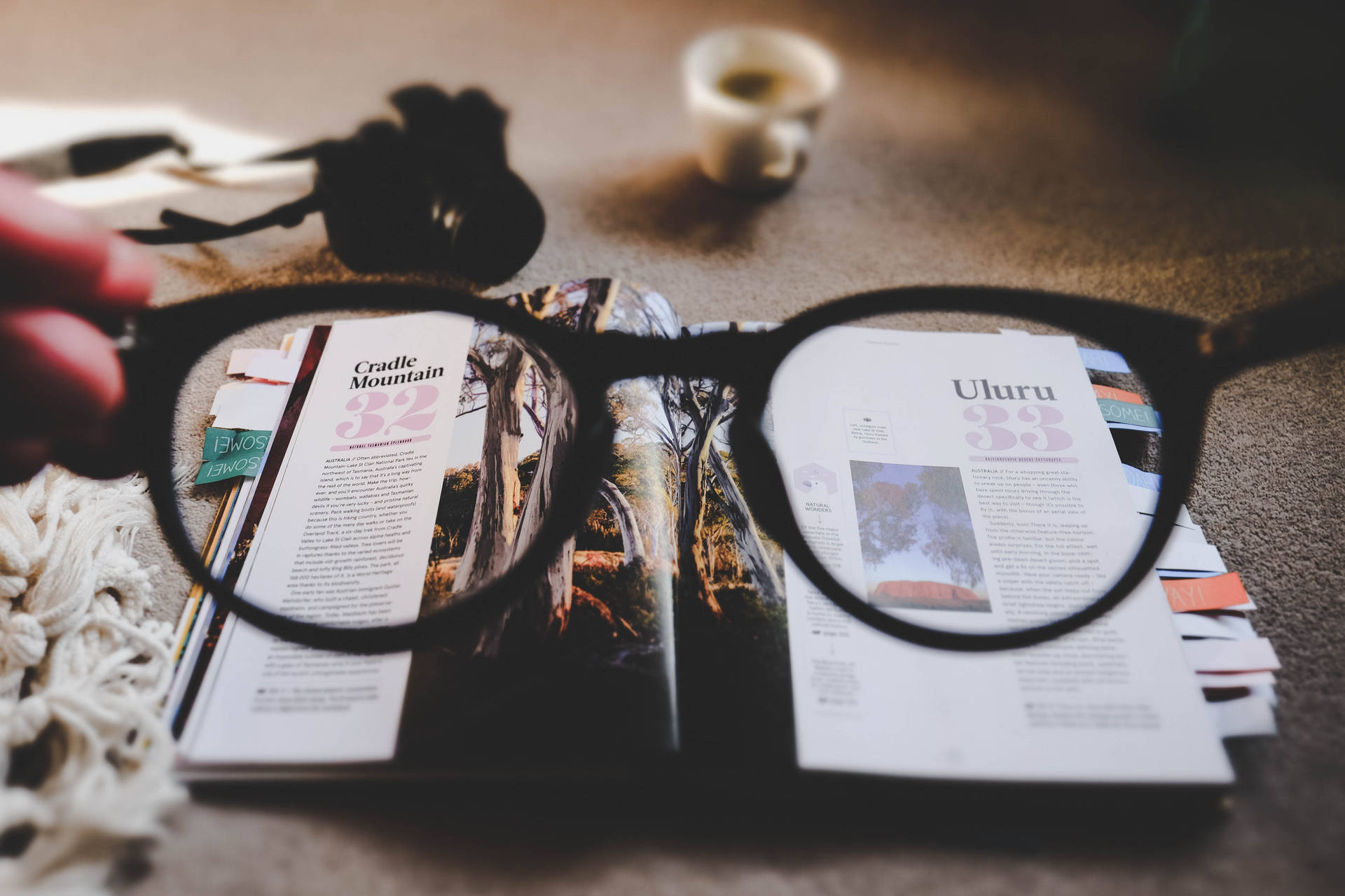 Magazine Magnified By Eyeglass Background