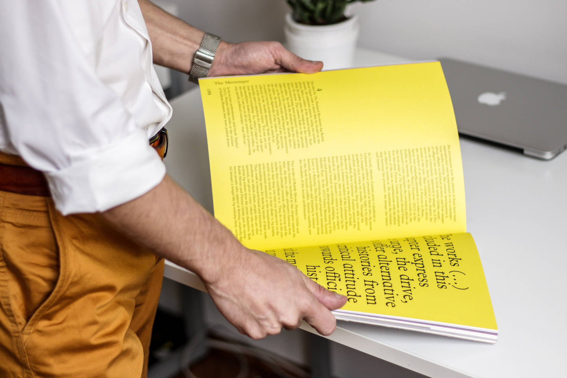 Magazine With Bright Yellow Pages Background