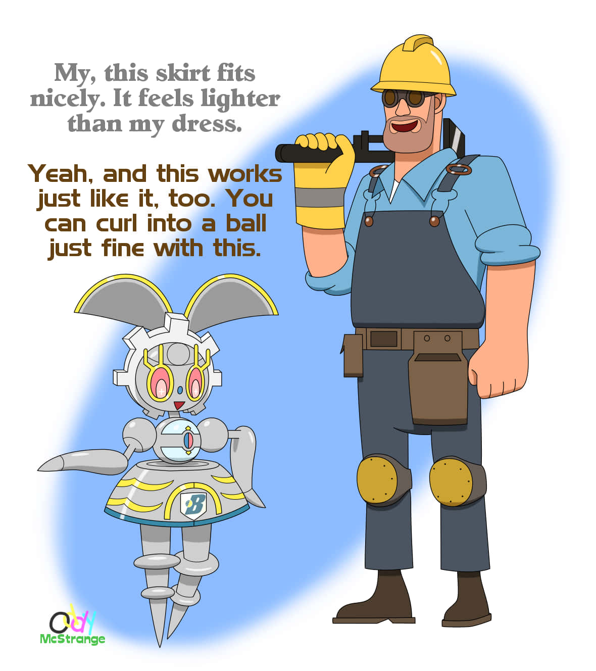 Magearna Conversing With A Worker Background