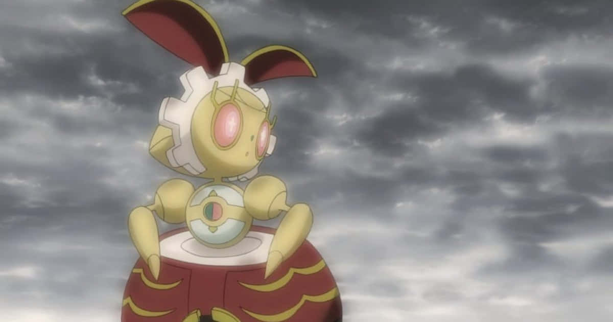 Magearna Under A Dark Cloudy Sky Background