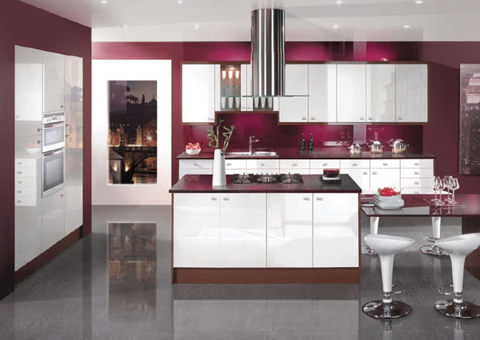 Magenta Color Modern Kitchen Design Background