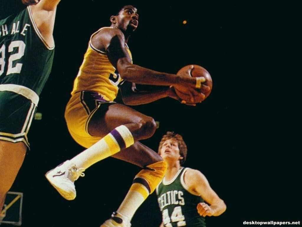 Magic Johnson Basketball In The Air Background