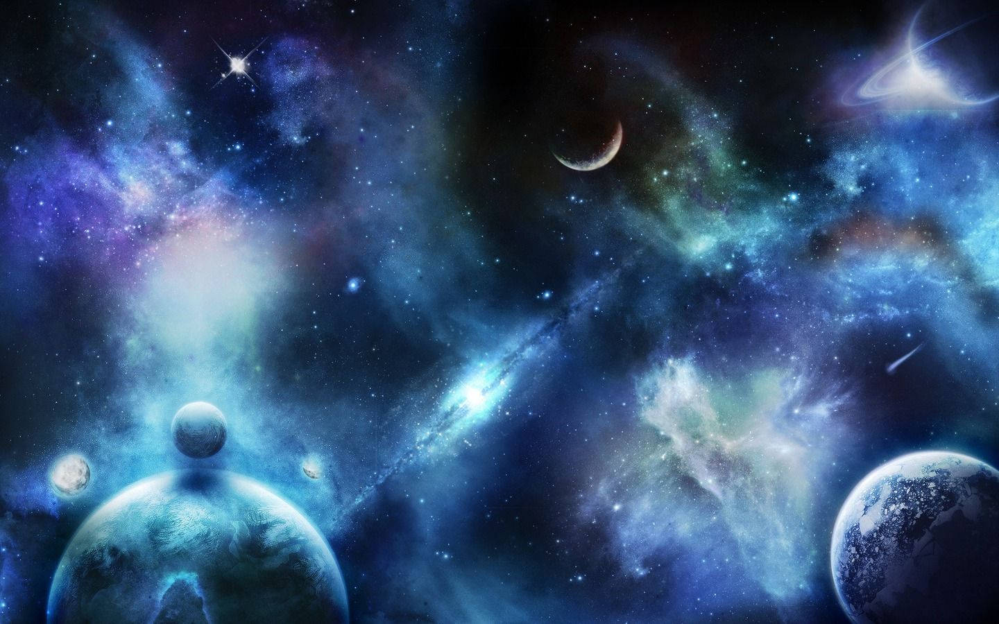 Magic Planets And Stars In Space Background