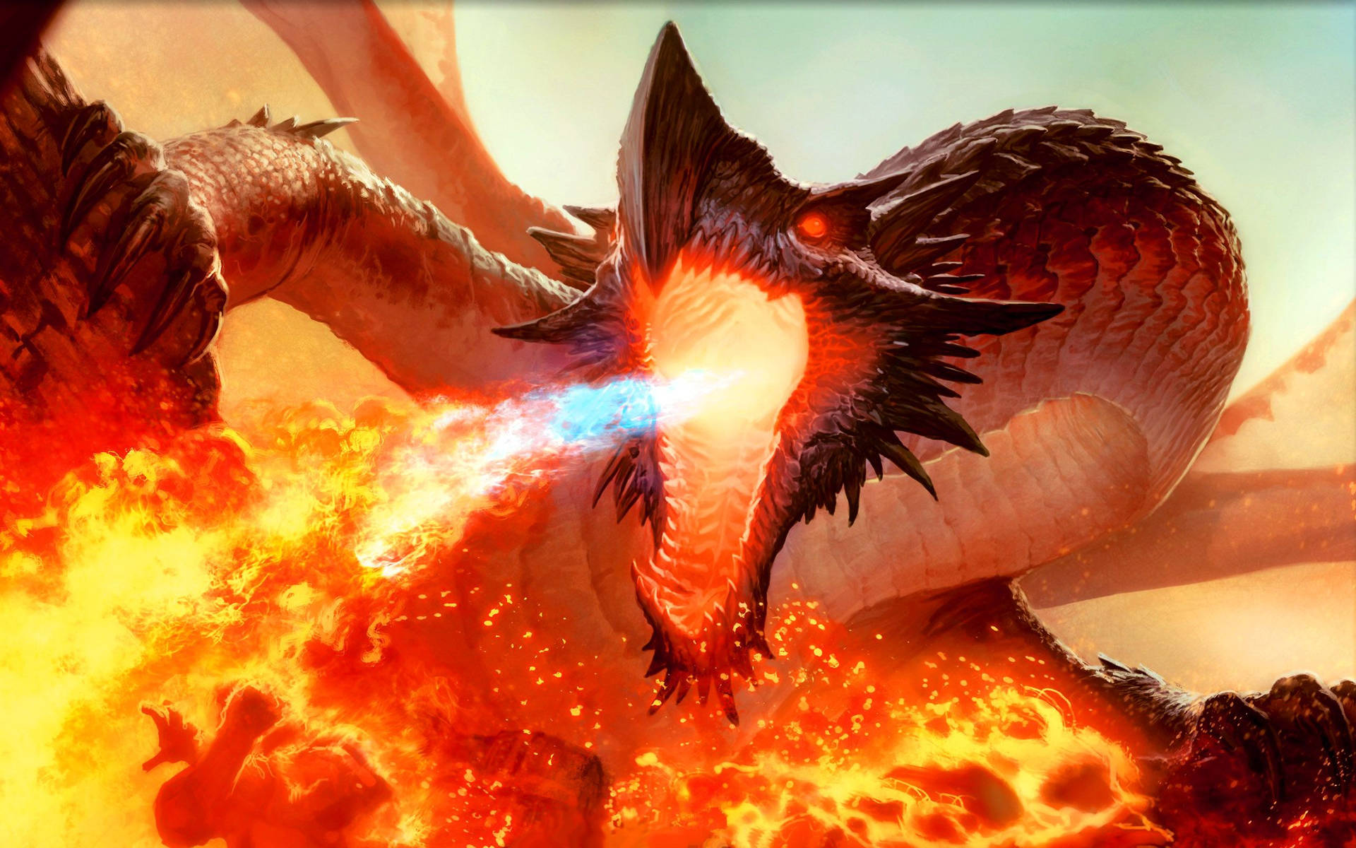 Magic The Gathering Dragon Breathing Fire Background