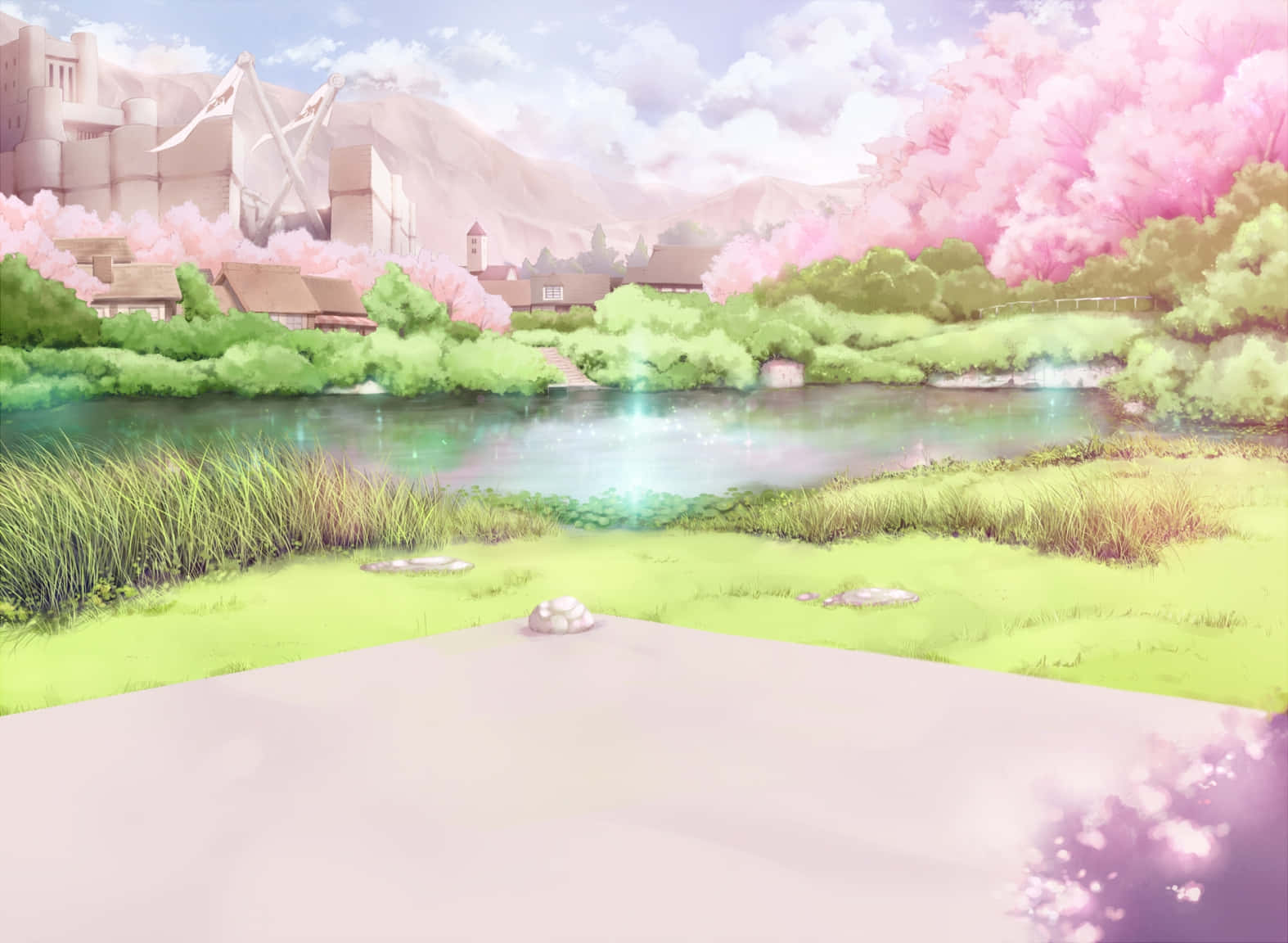 Magical Anime Scenery With Soft Pink Cherry Blossoms Background