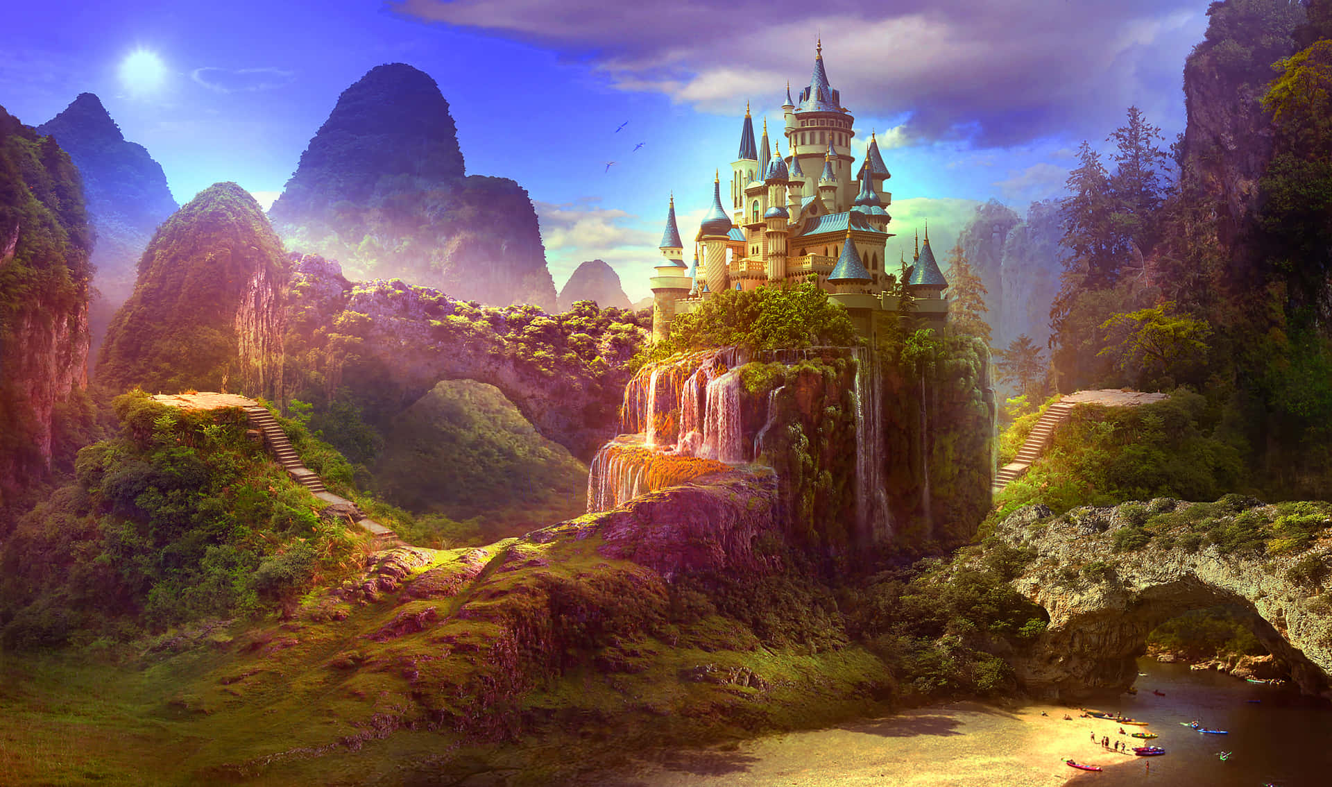 Magical Castle On A Hill Background