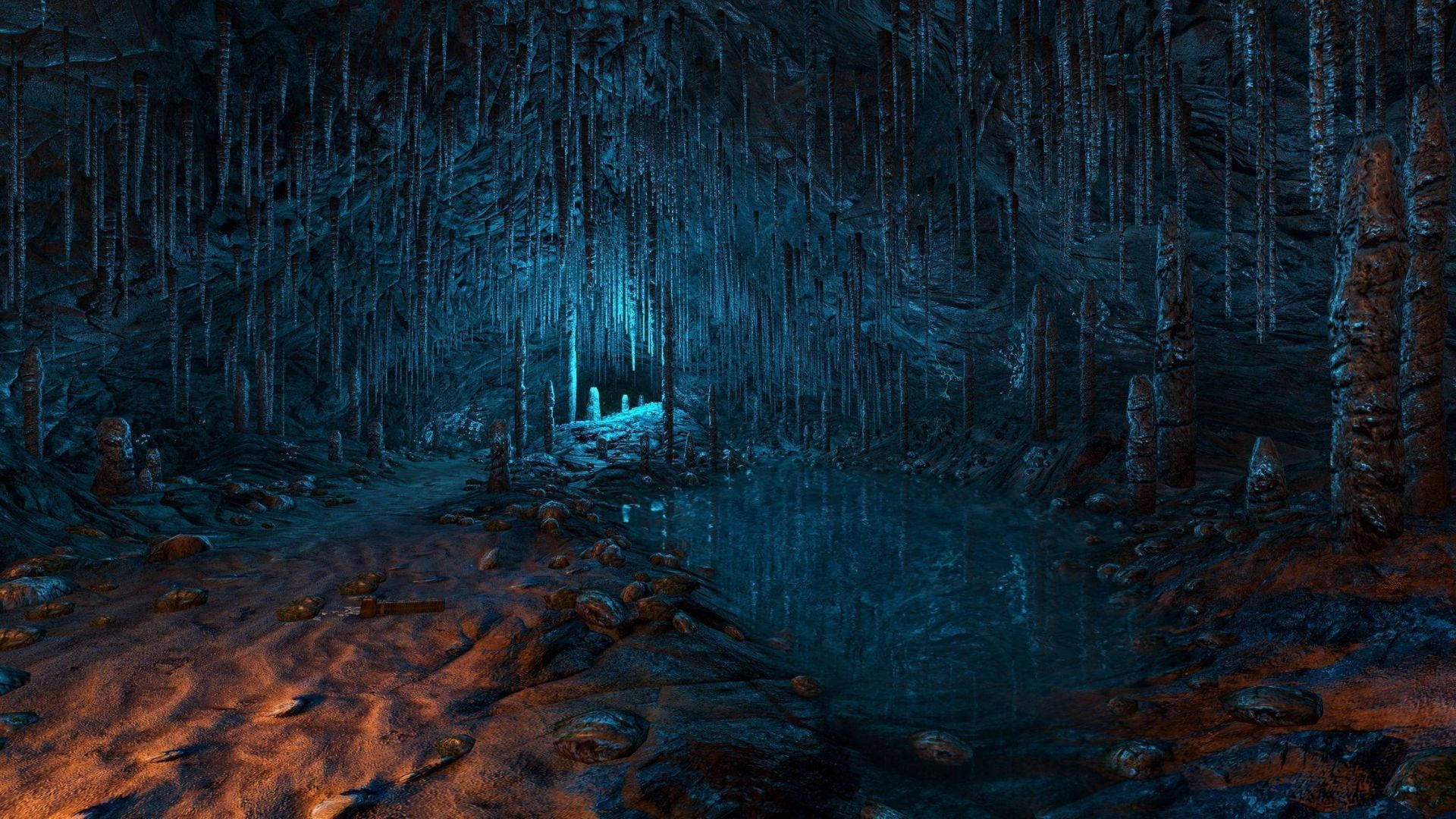 Magical Cave In Blue Background