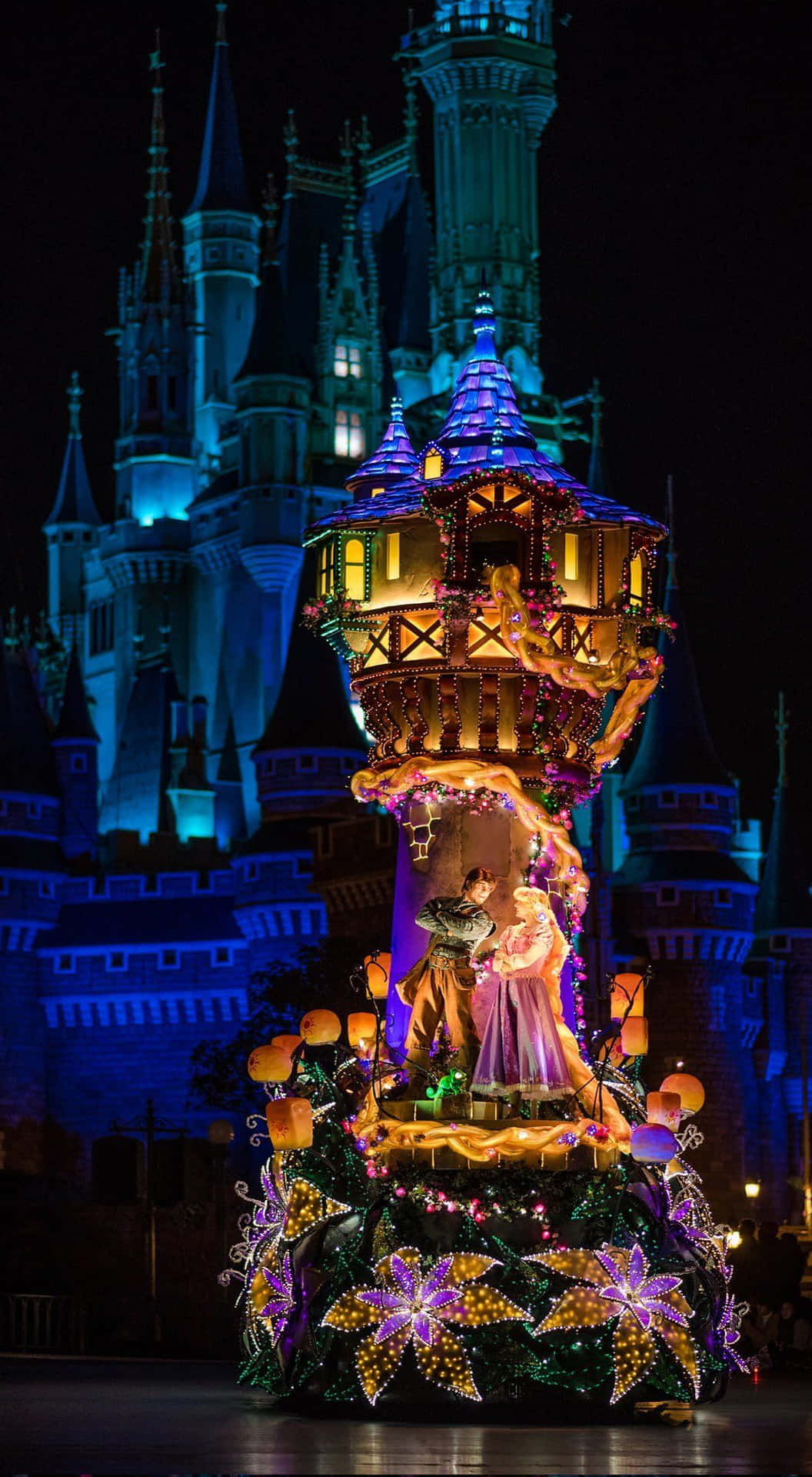 Magical Disney Castle Under A Starry Night Sky Background