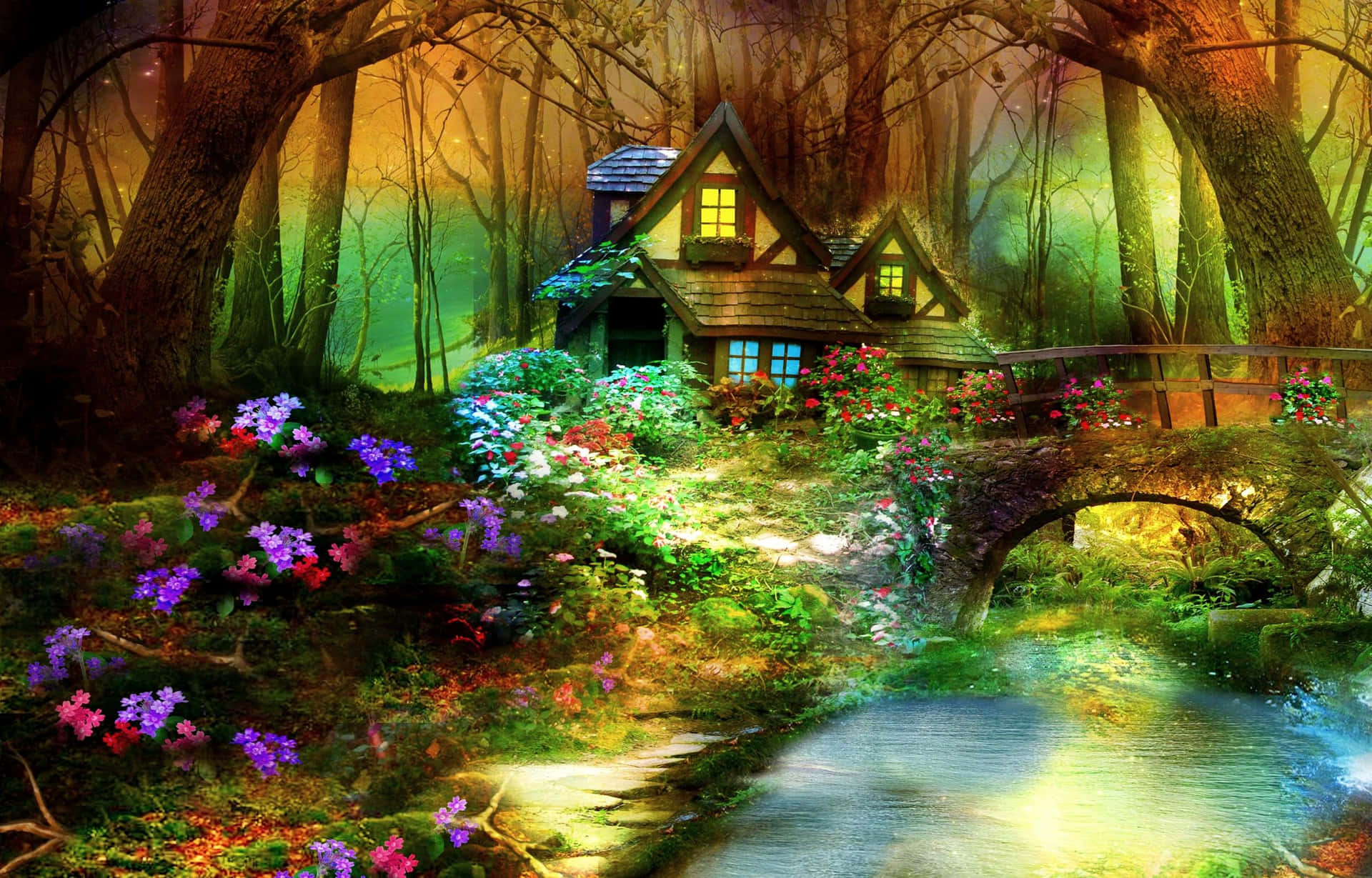 Magical Forest Cottage Background