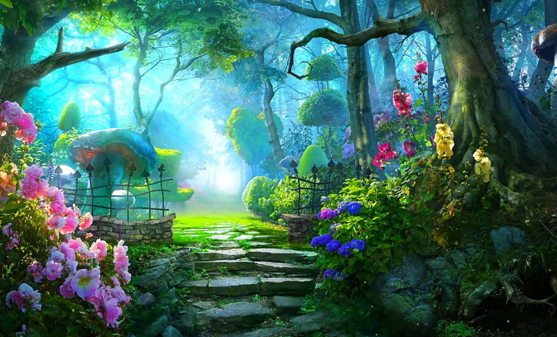 Magical Forest Flower Garden Background