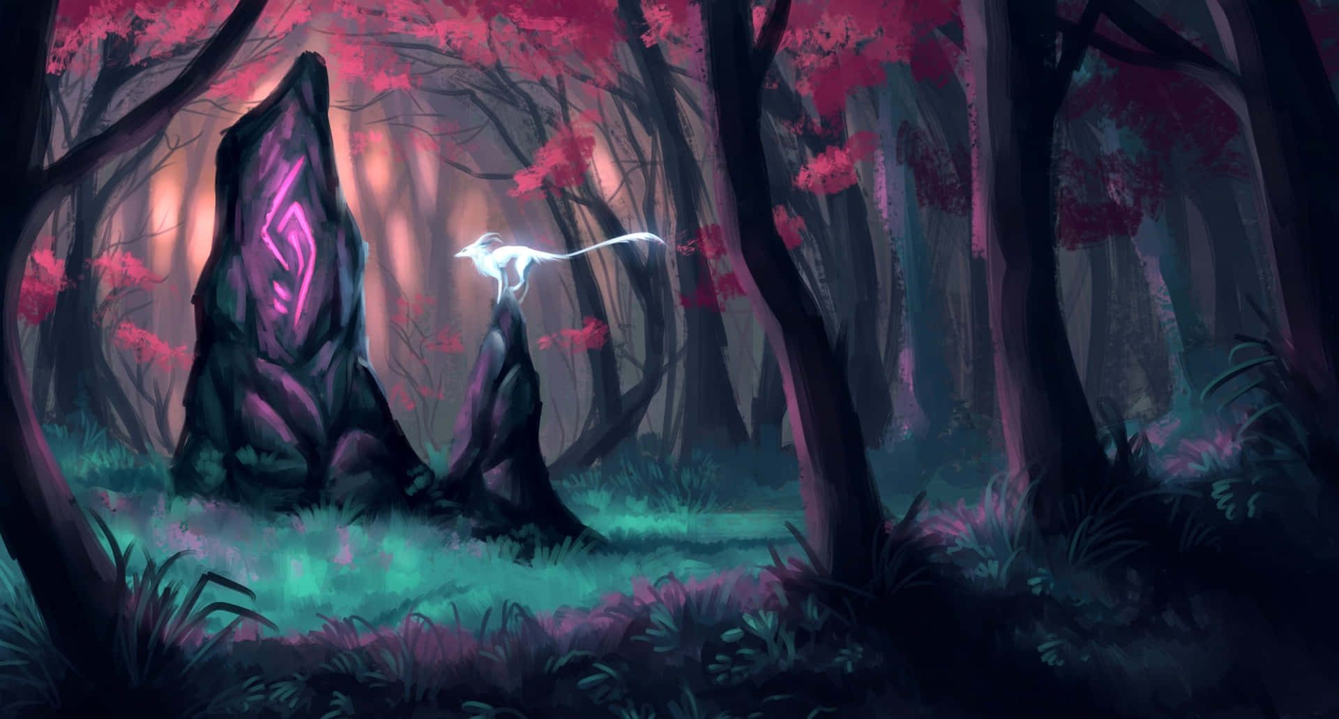 Magical Forest Glowing Rock Background