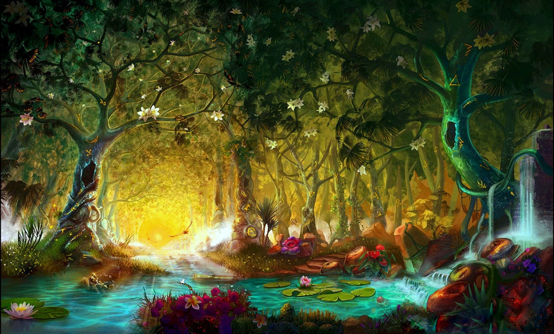 Magical Forest Lake Background