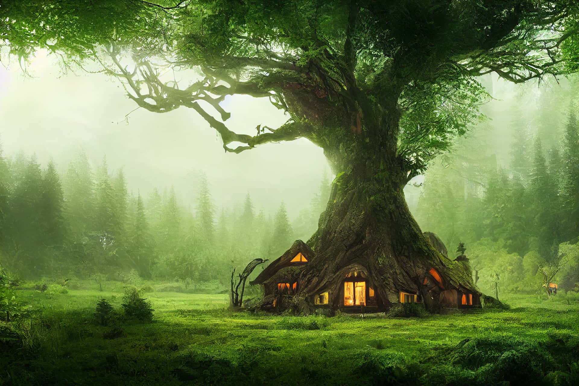 Magical Forest Tree House Background