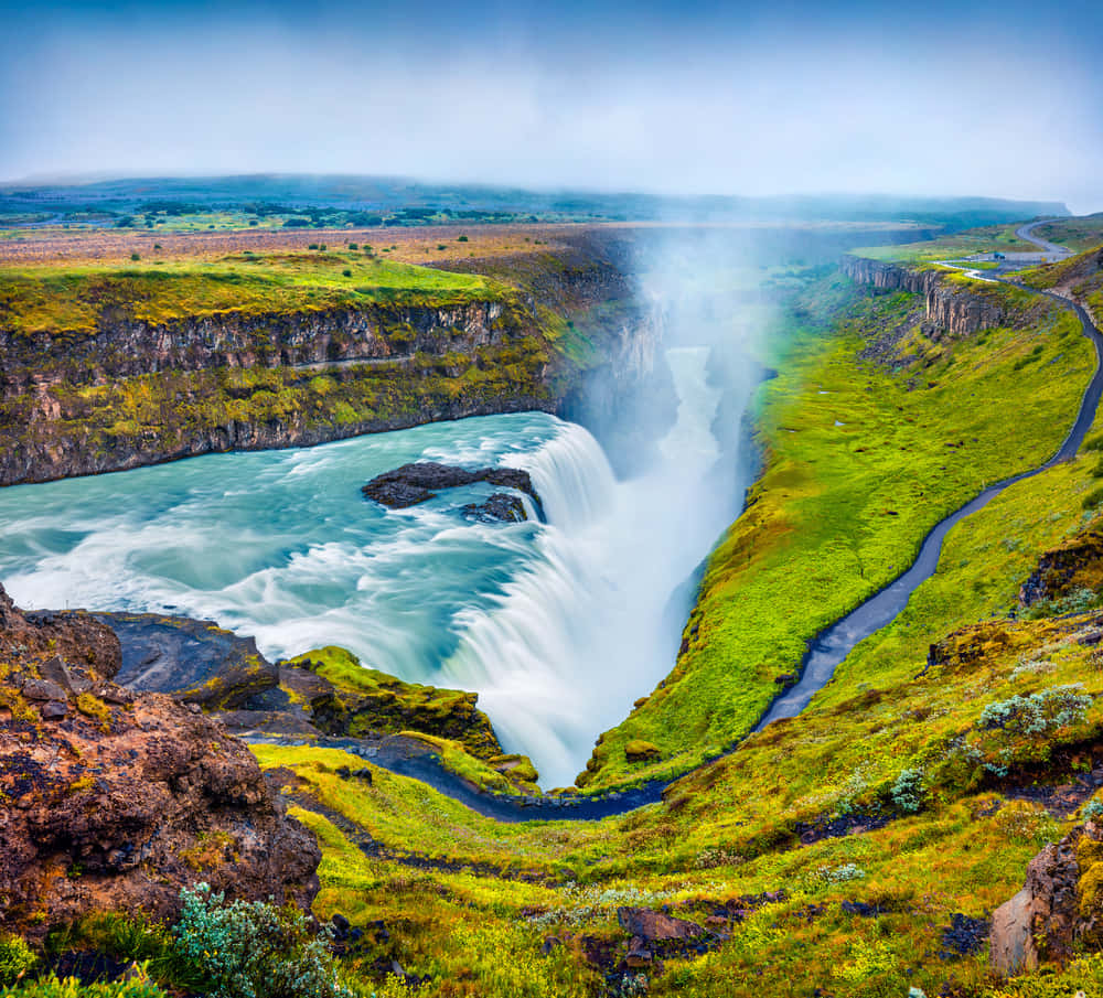 Magical Gullfoss Waterfall In Southwest Iceland Background