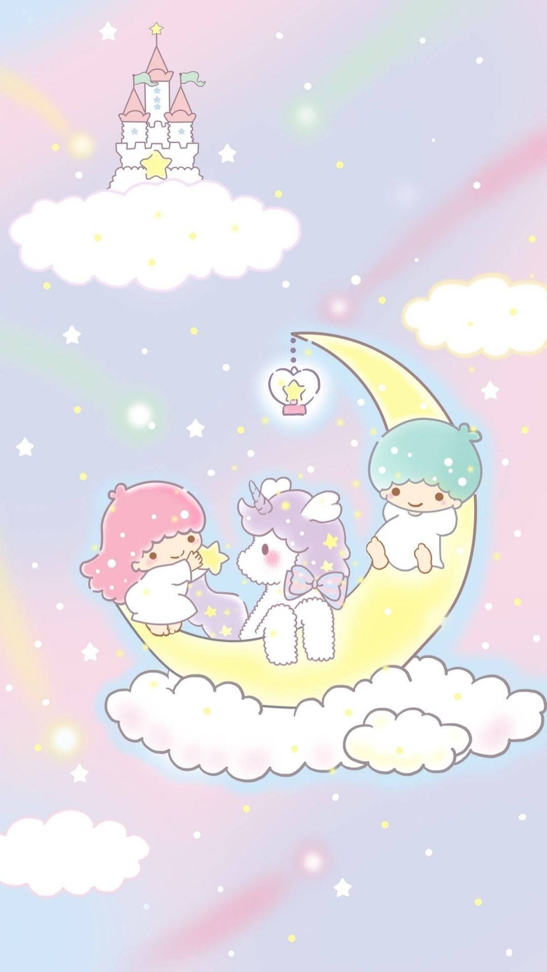 Magical Little Twin Stars With Unicorn Background