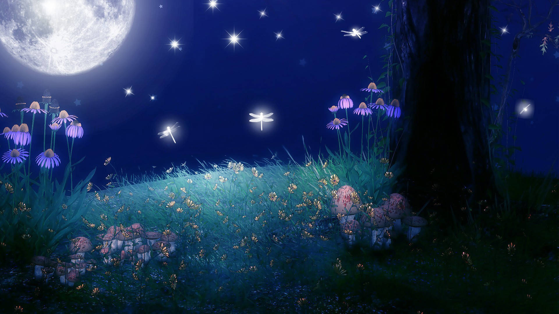 Magical Moon And Stars Background
