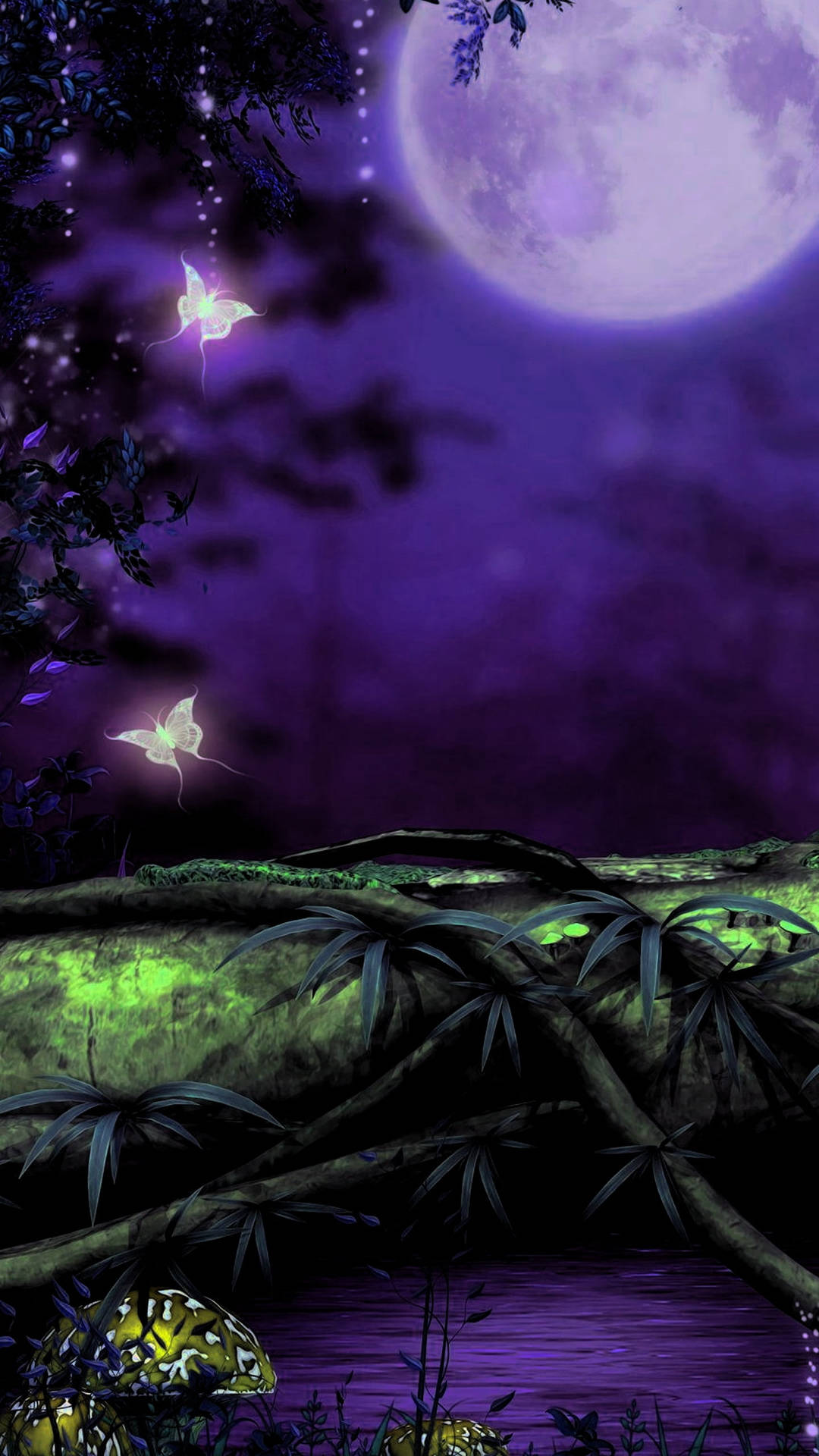 Magical Night Forest Dark Purple Background
