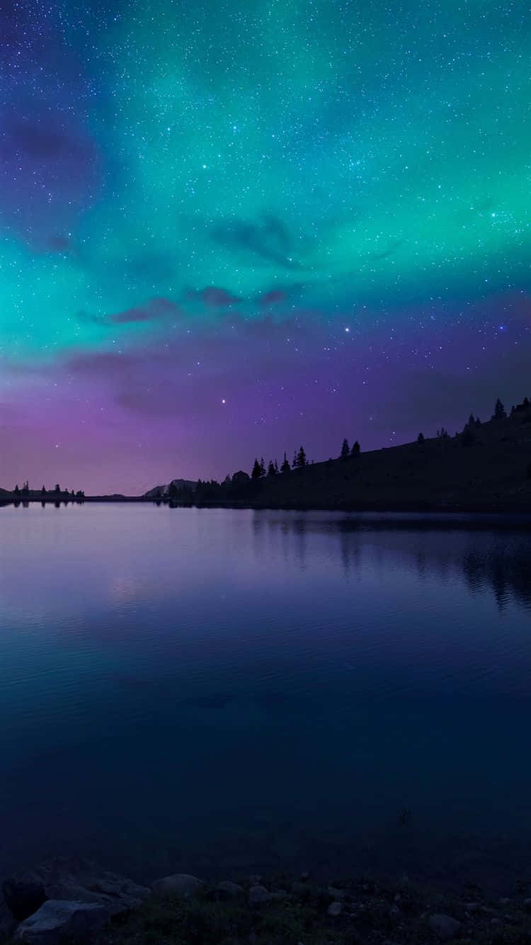 Magical Night Sky With Colorful Northern Lights Background