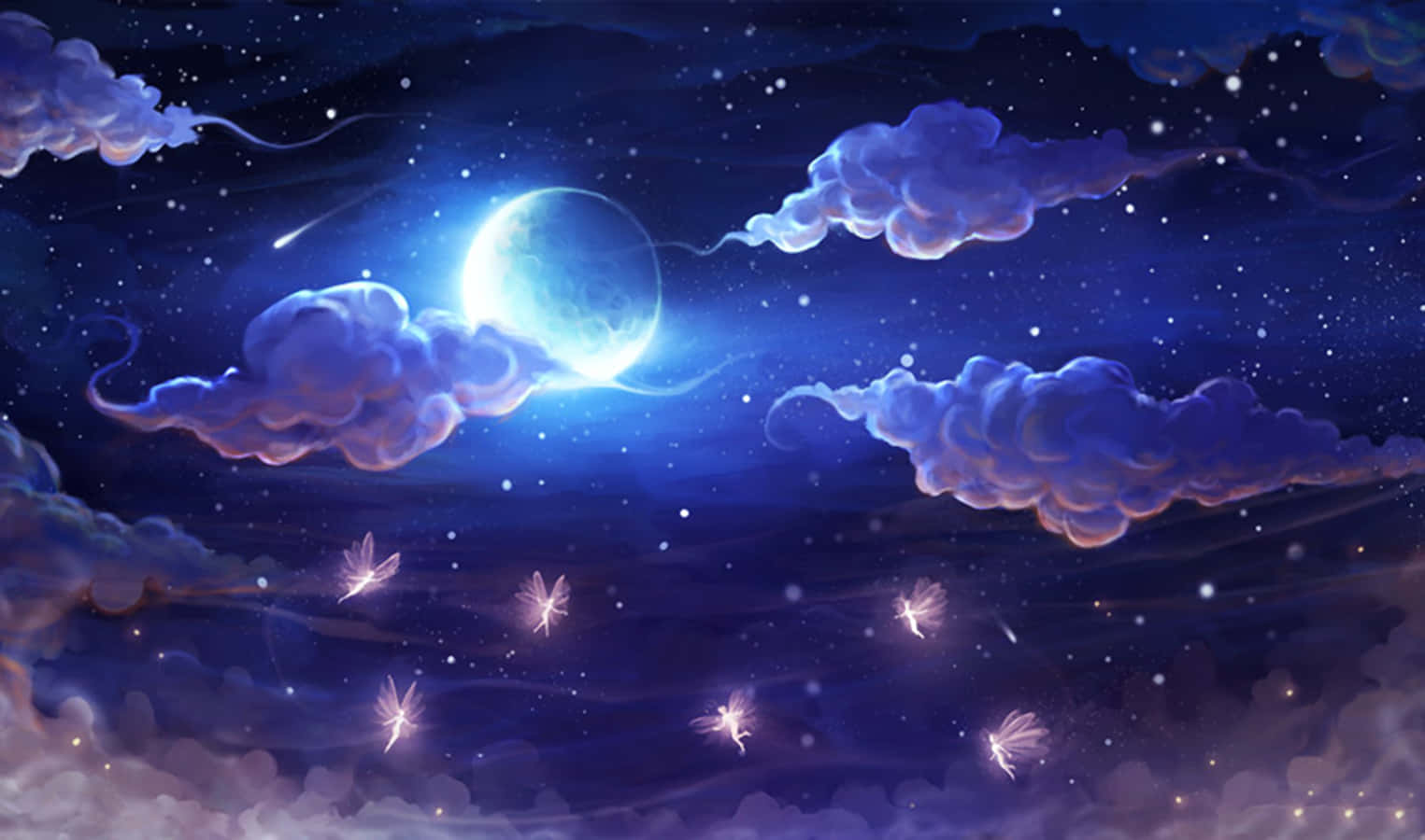Magical Night Sky With Many Glowing Fairies Background