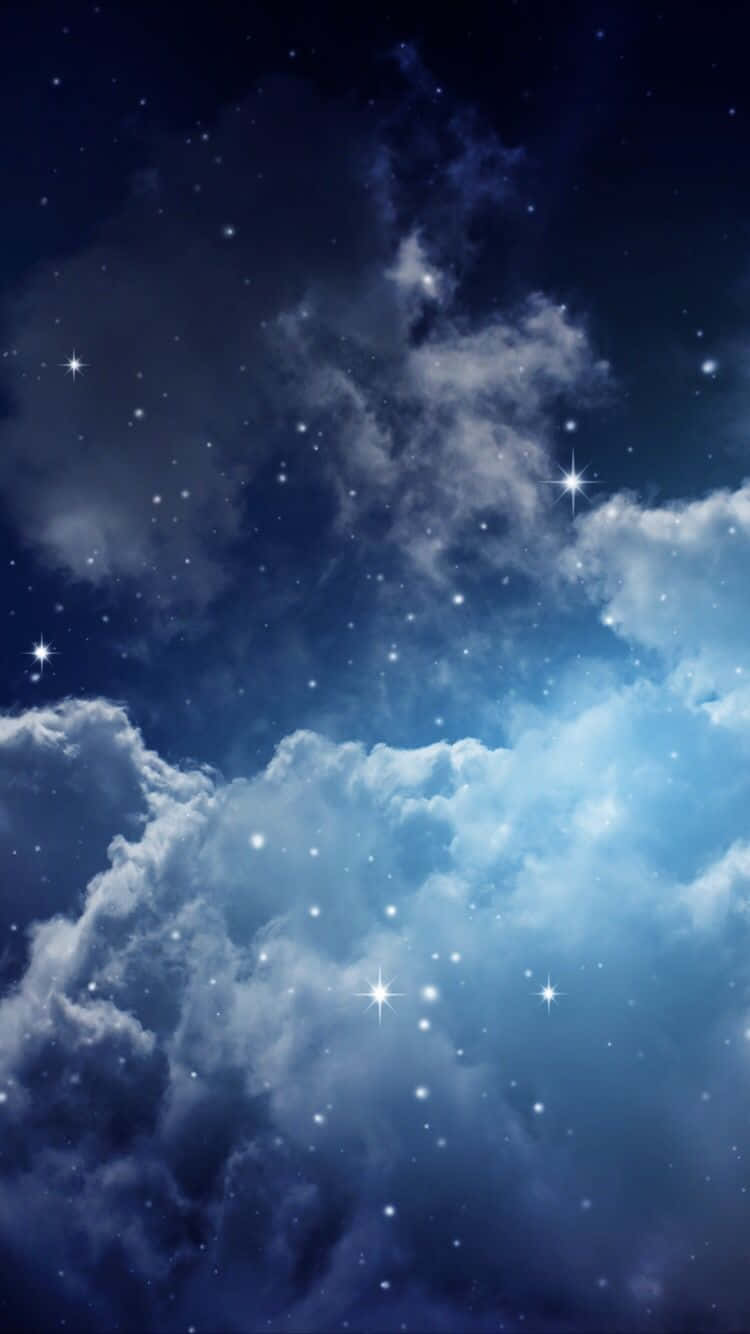 Magical Night Sky With Many Stars Shining On Large Clouds Background