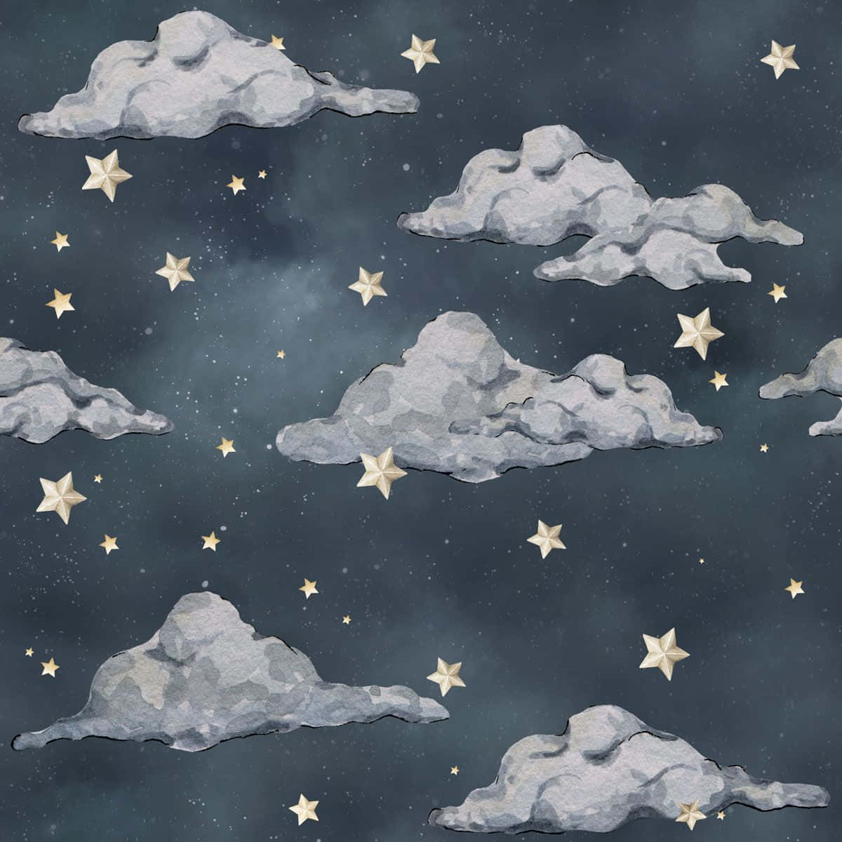 Magical Night Sky With Shining Stars And White Clouds