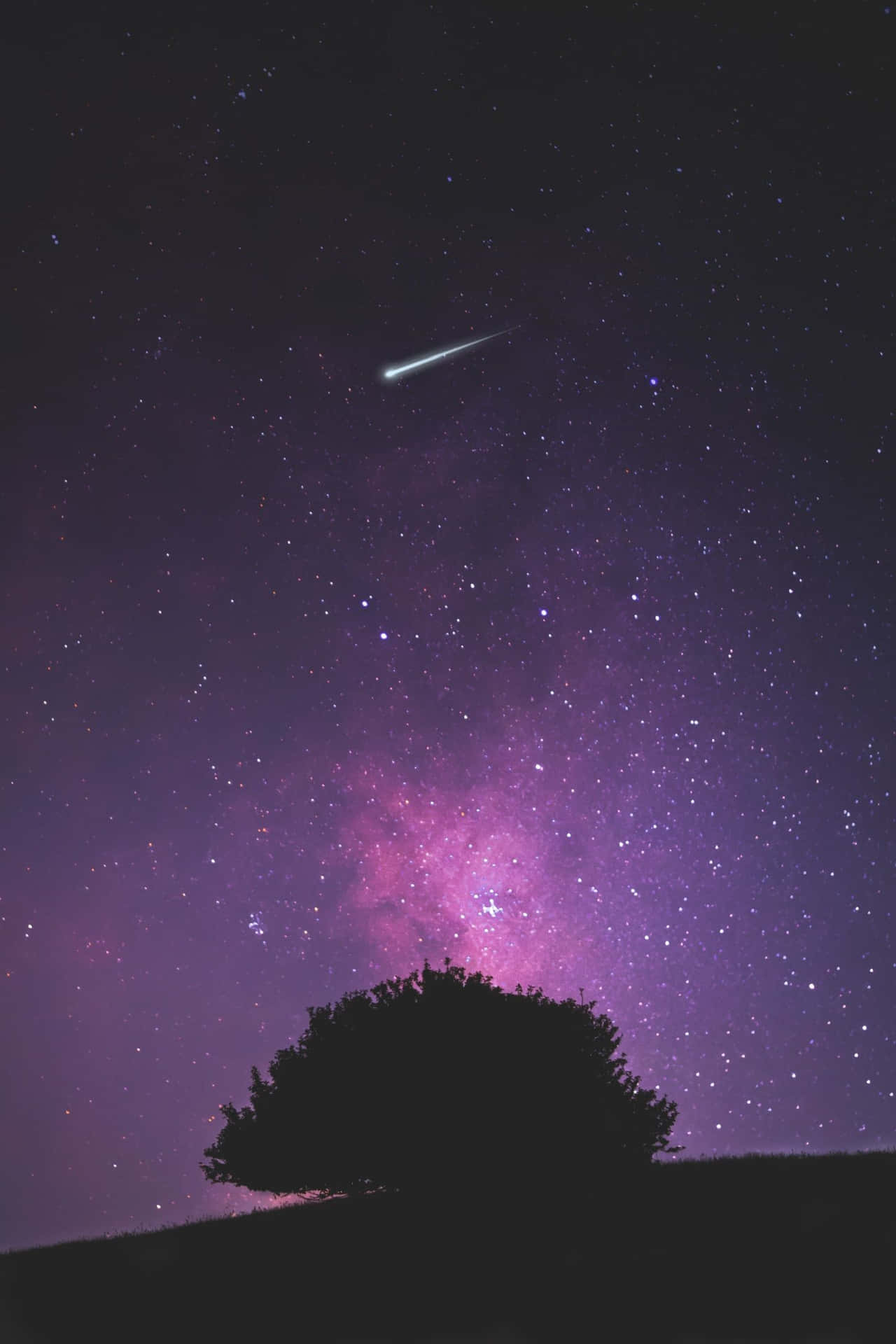 Magical Night Sky With Shooting Star Passing Through Background