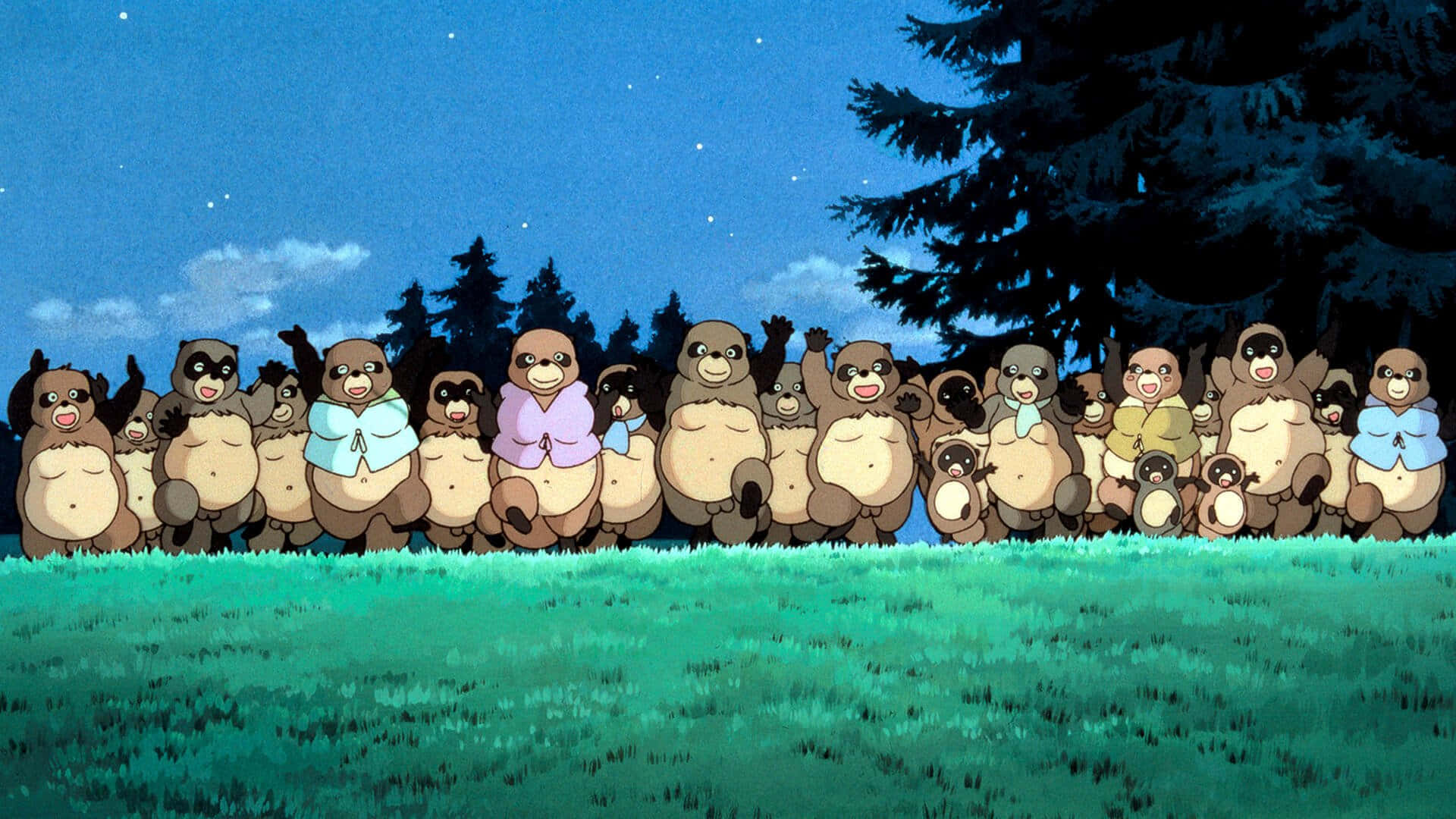 Magical Pom Poko Tanukis In Action Background