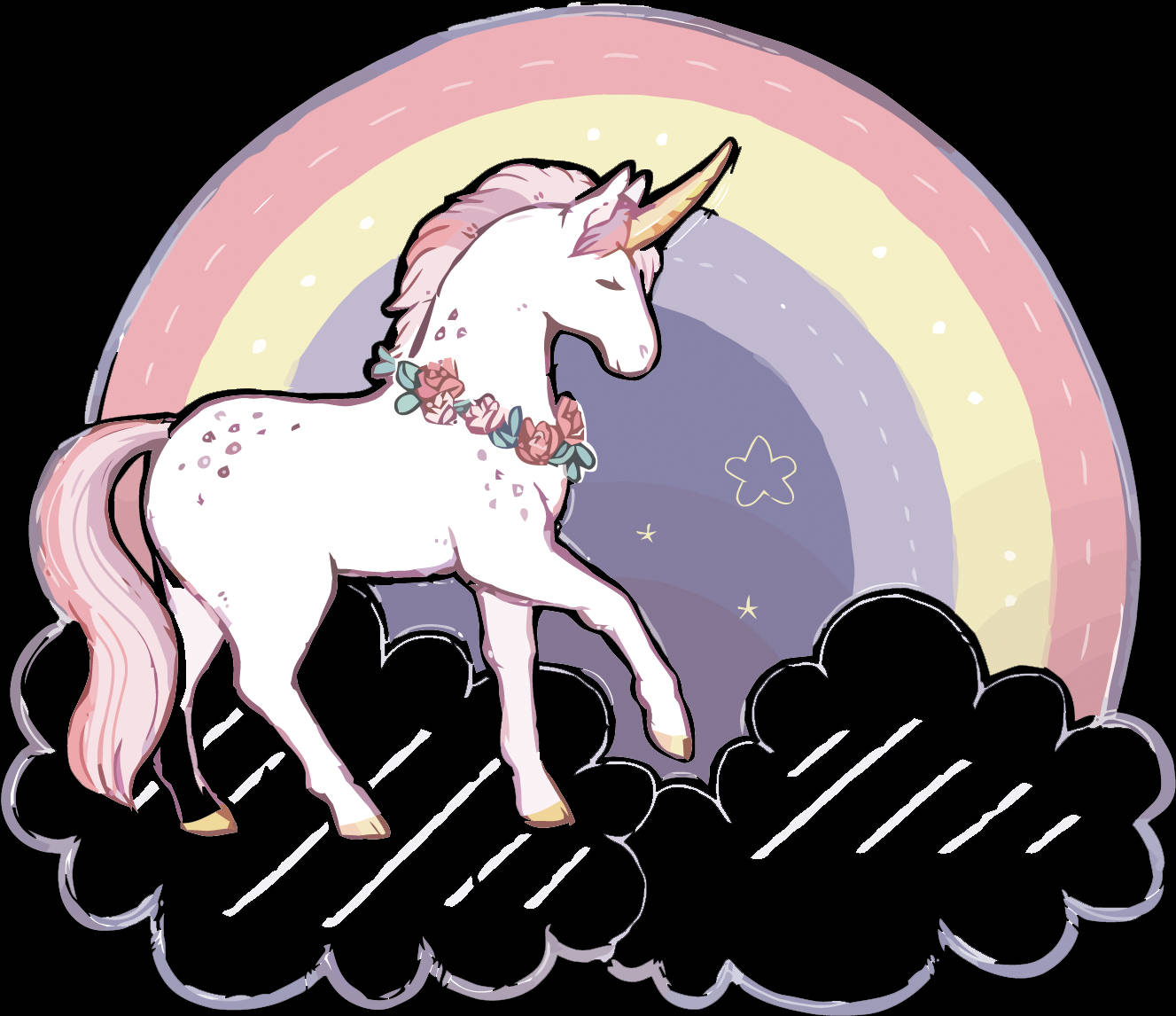 Magical Rainbow Unicorn Gliding Across A Star-studded Sky Background