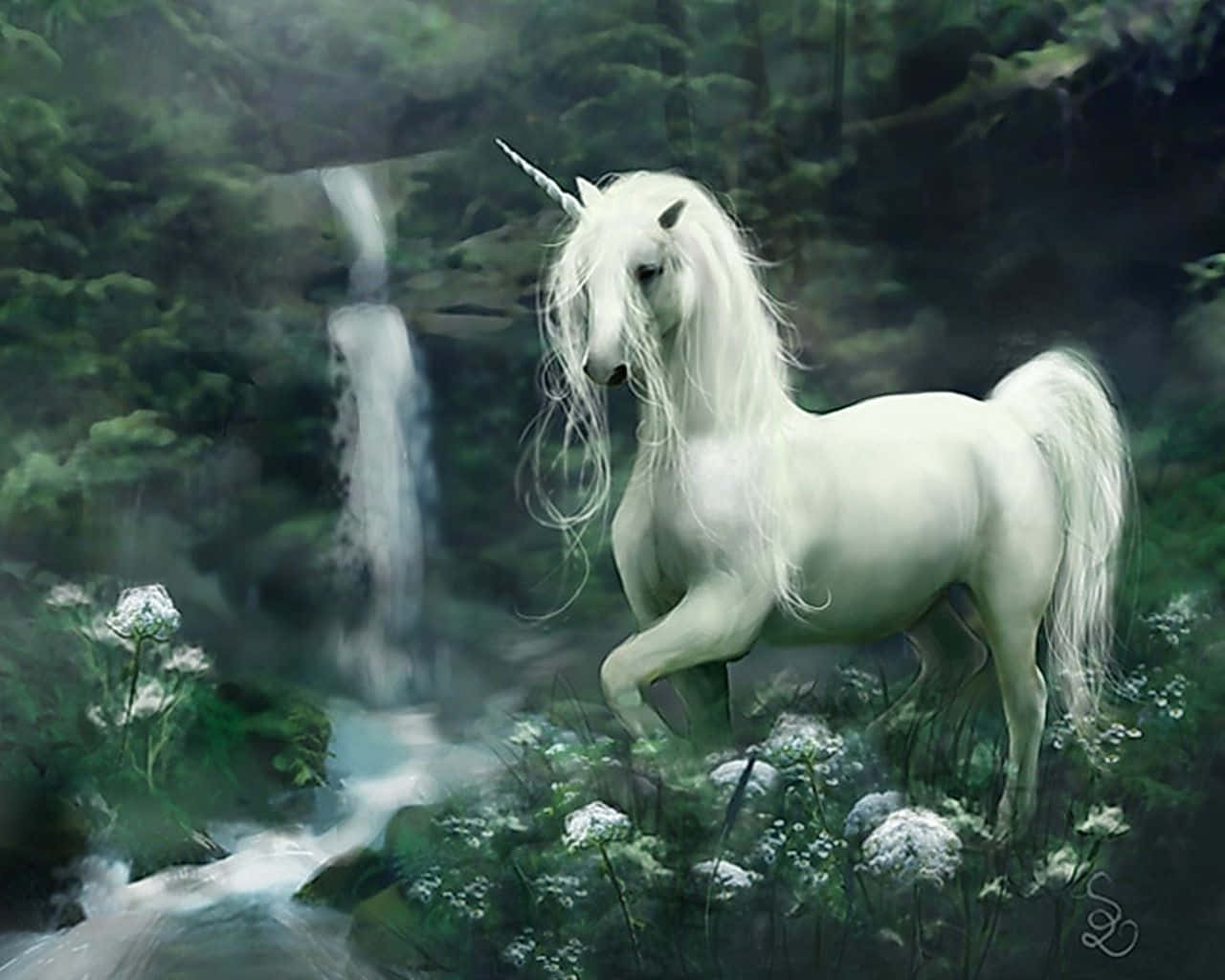 Magical Real Unicorn Glimpsed In A Fantasy World Background