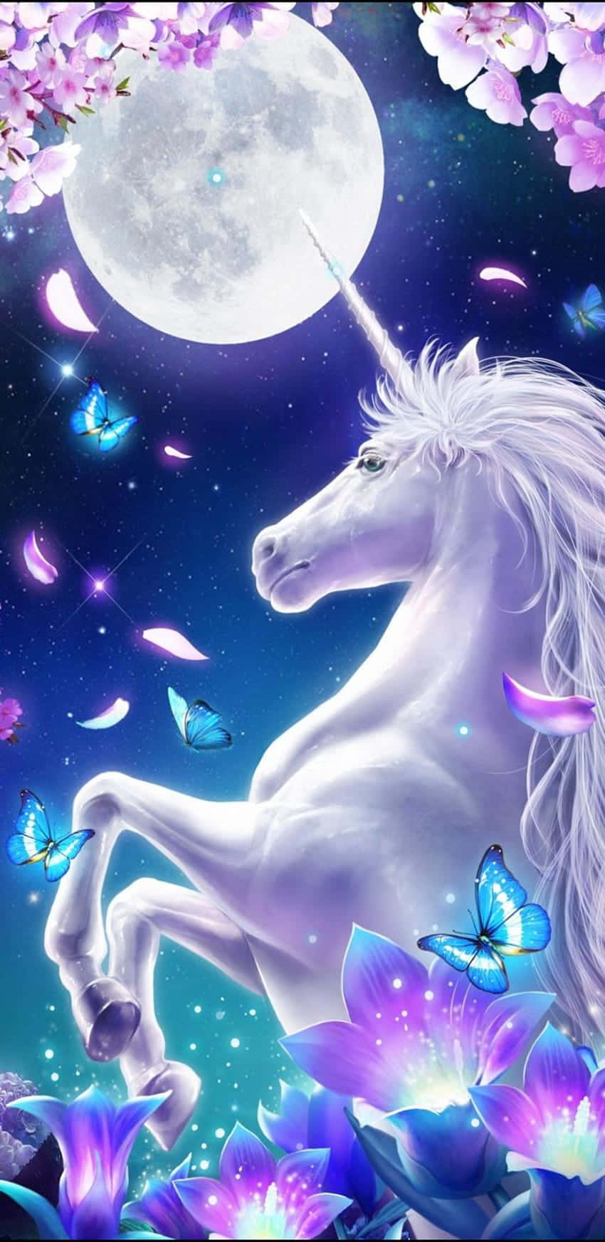 Magical Unicorn Moon Flowers Background