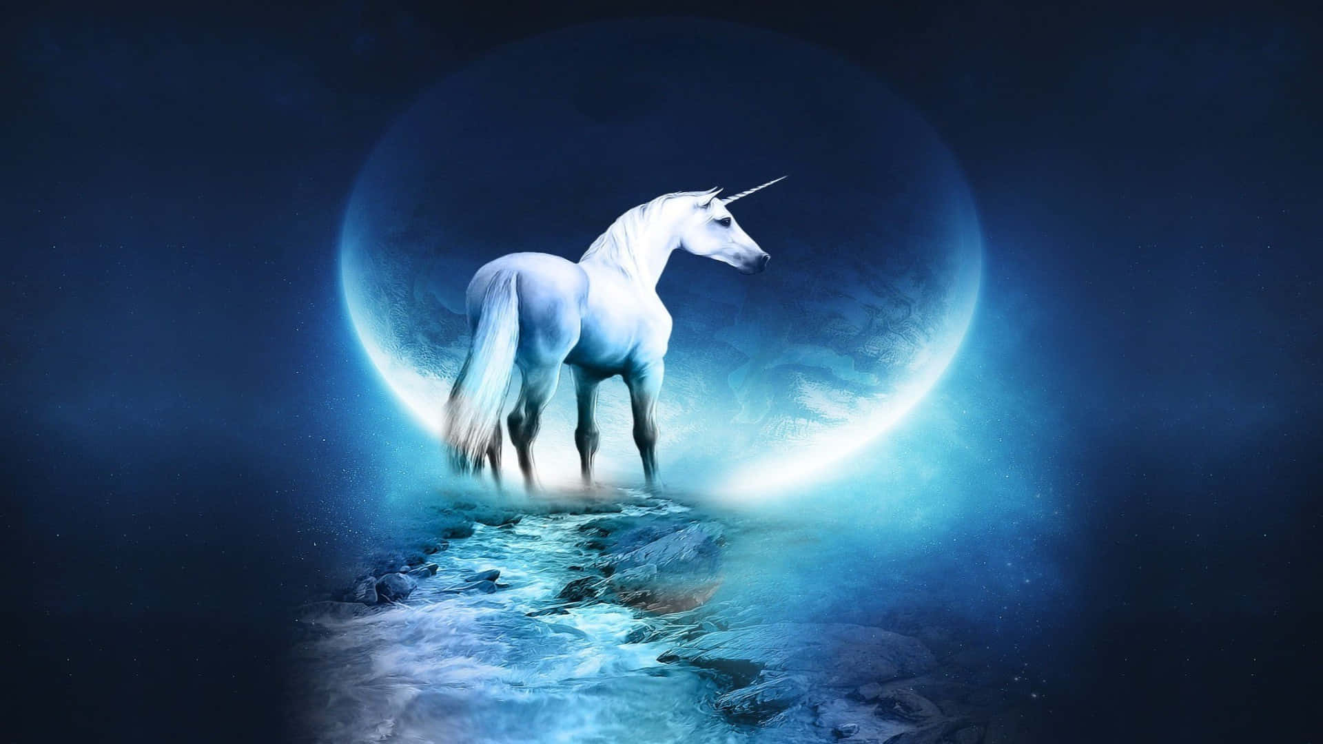 Magical Unicorn Moon Reflection Background