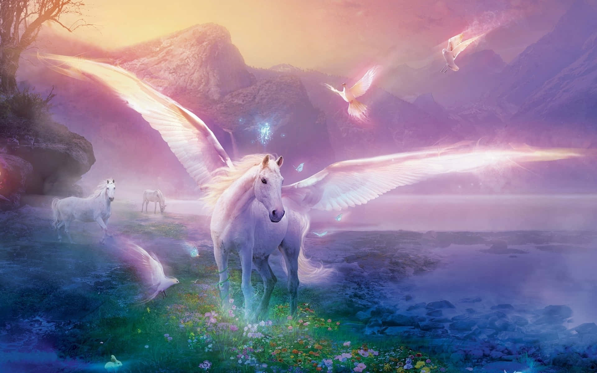 Magical Unicorn With Wings Background