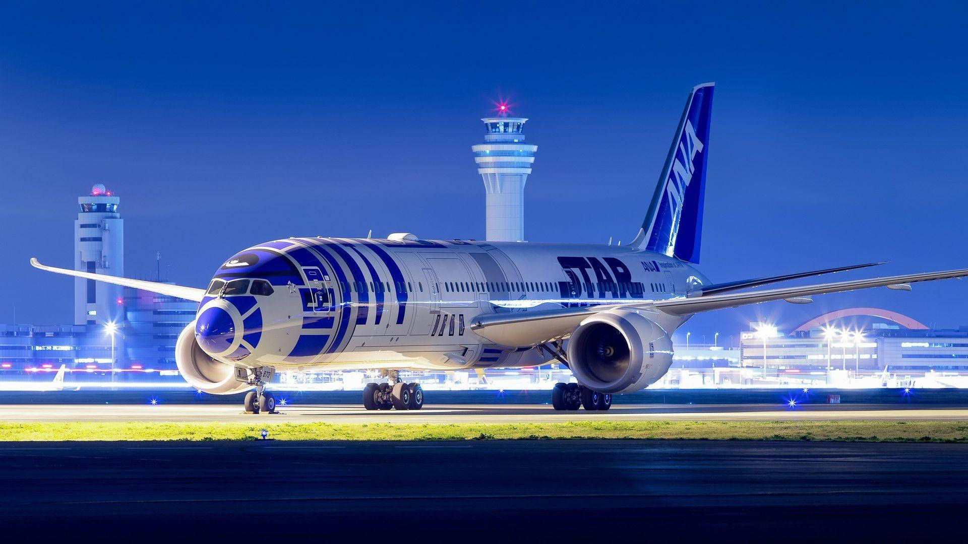 Magnificent Ana Airplane At Night