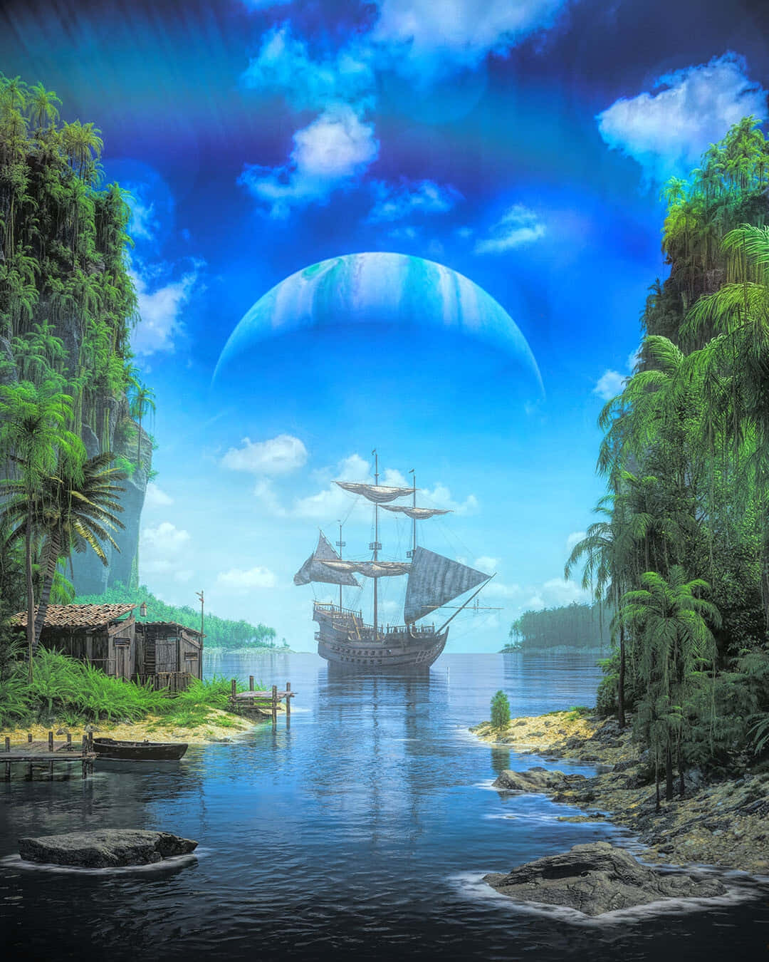 Magnificent Fantasy Pirate Ship Background