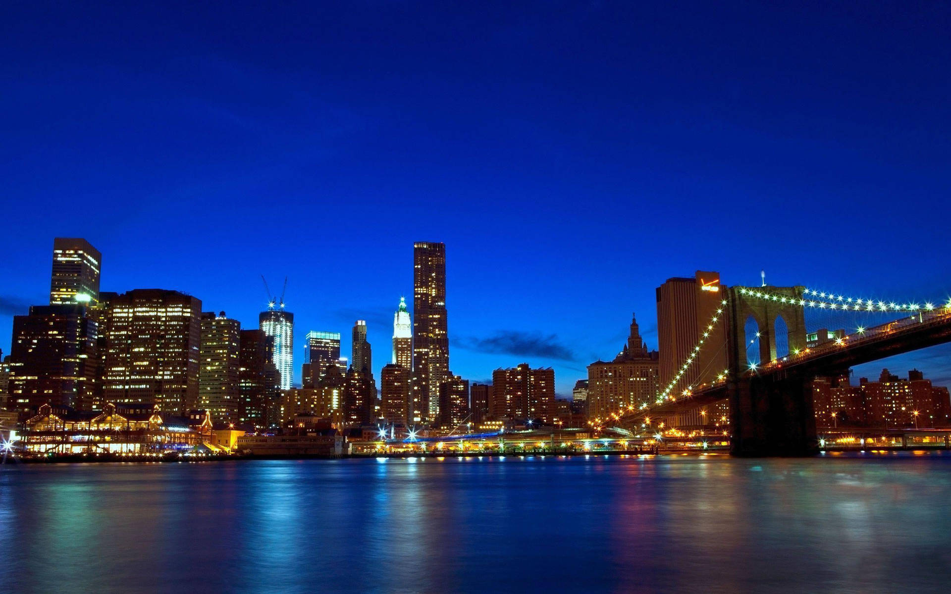 Magnificent New York City Skyline At Sunset Background