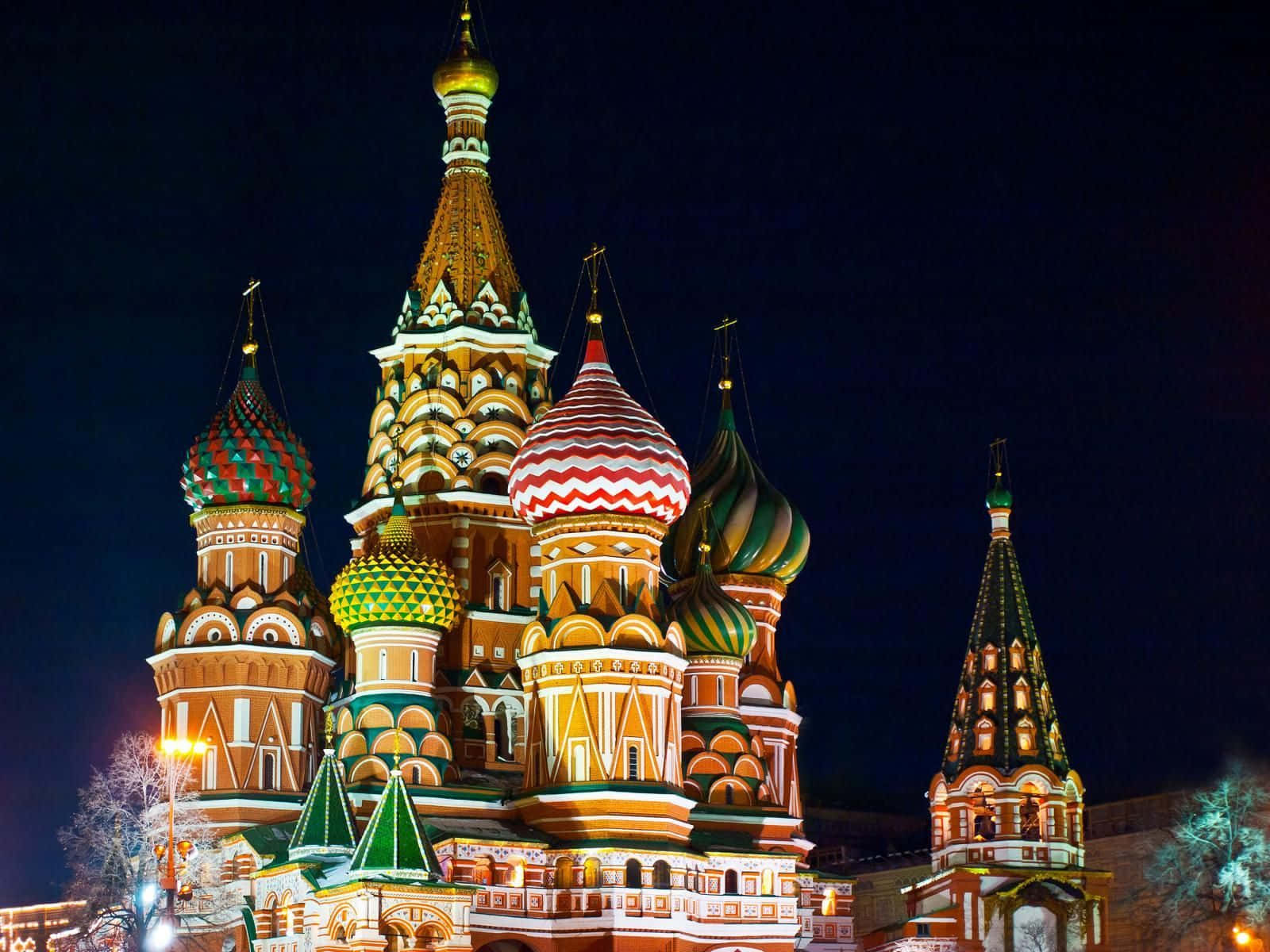 Magnificent Saint Basil's Cathedral Illuminated On A Snowy Winter Evening Background