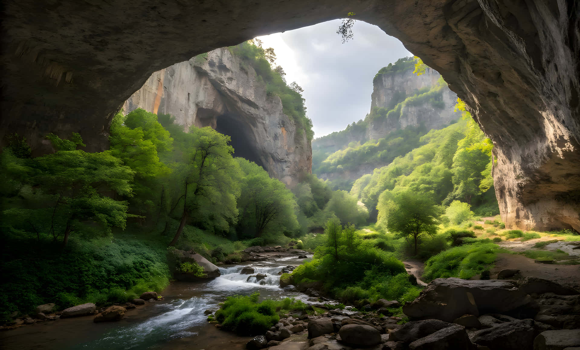 Magnificent View Of The Devetaki Cave Background