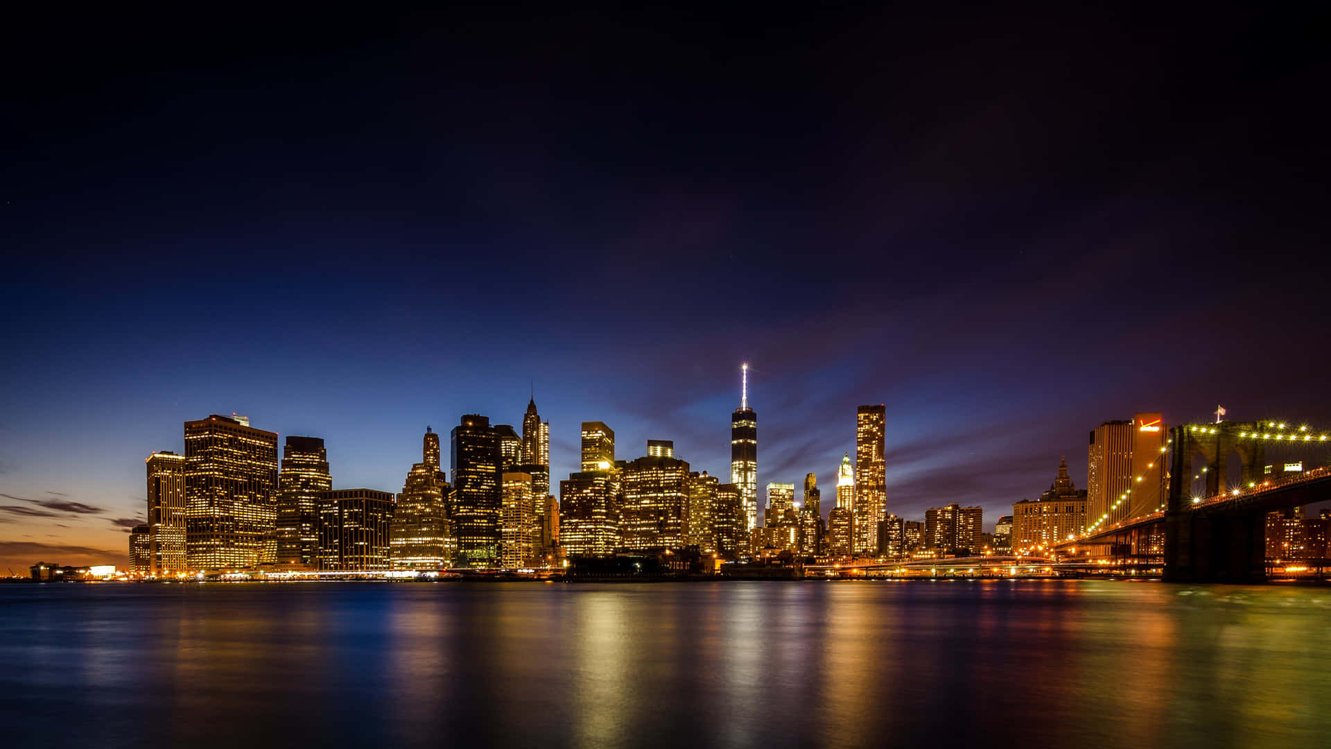 Magnificent View Of The New York City Skyline At Night Background
