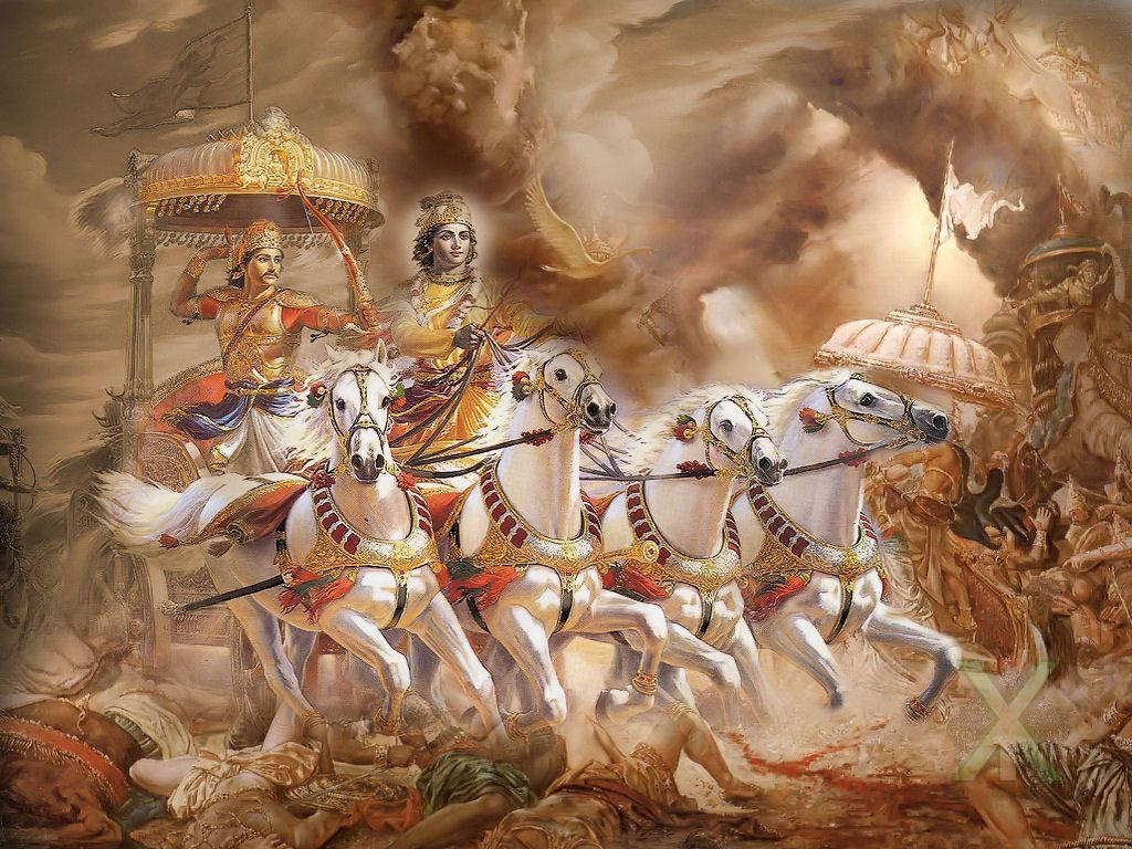 Mahabharat Krishna Chaotic Painting Background