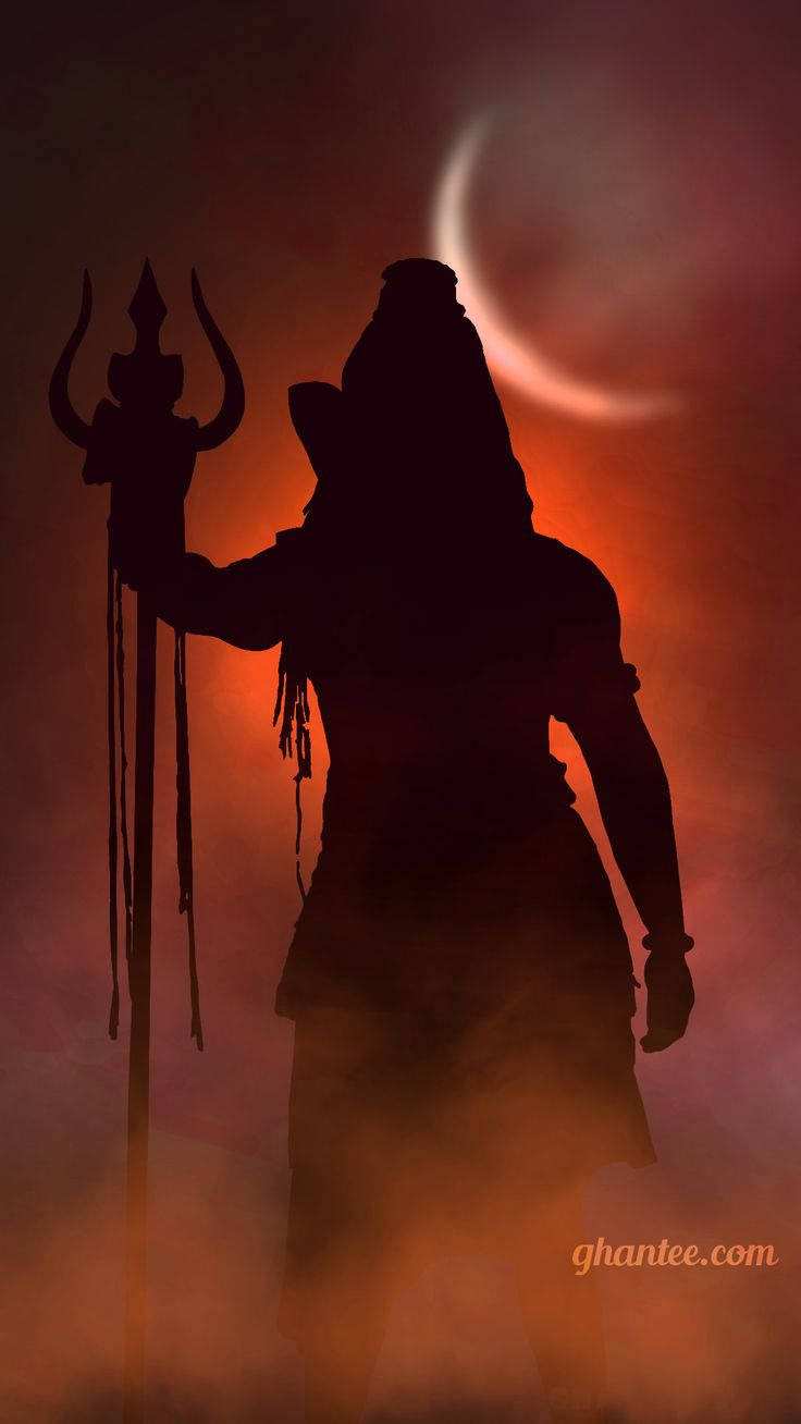 Mahadev Silhouette With Crescent Moon Hd Background