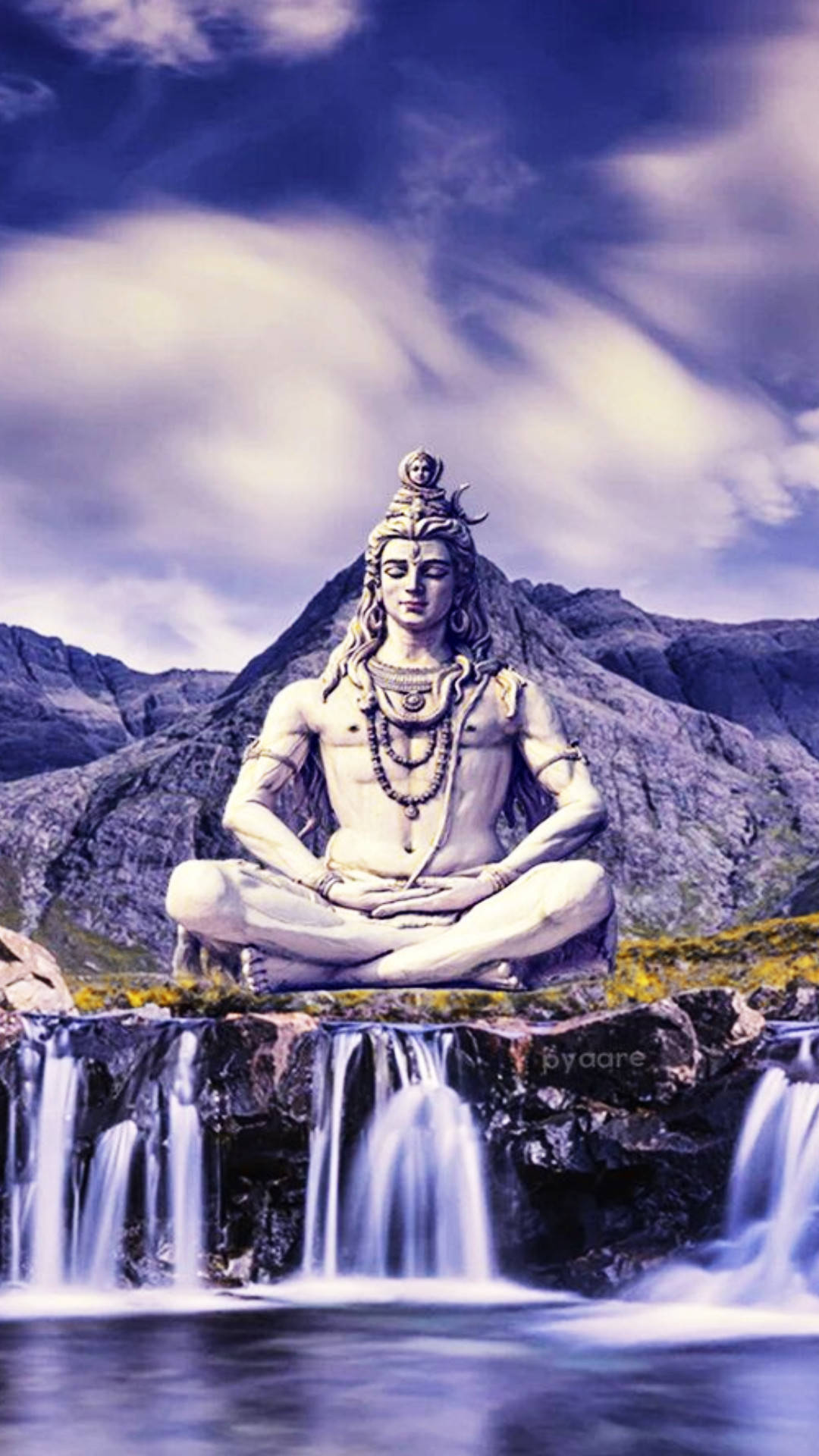 Mahadev Statue Over Falls Hd