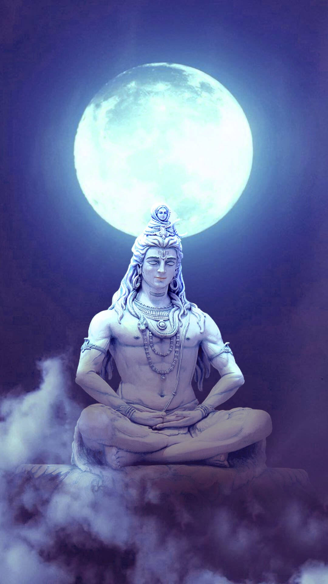 Mahadev Statue Under The Full Moon Hd Background