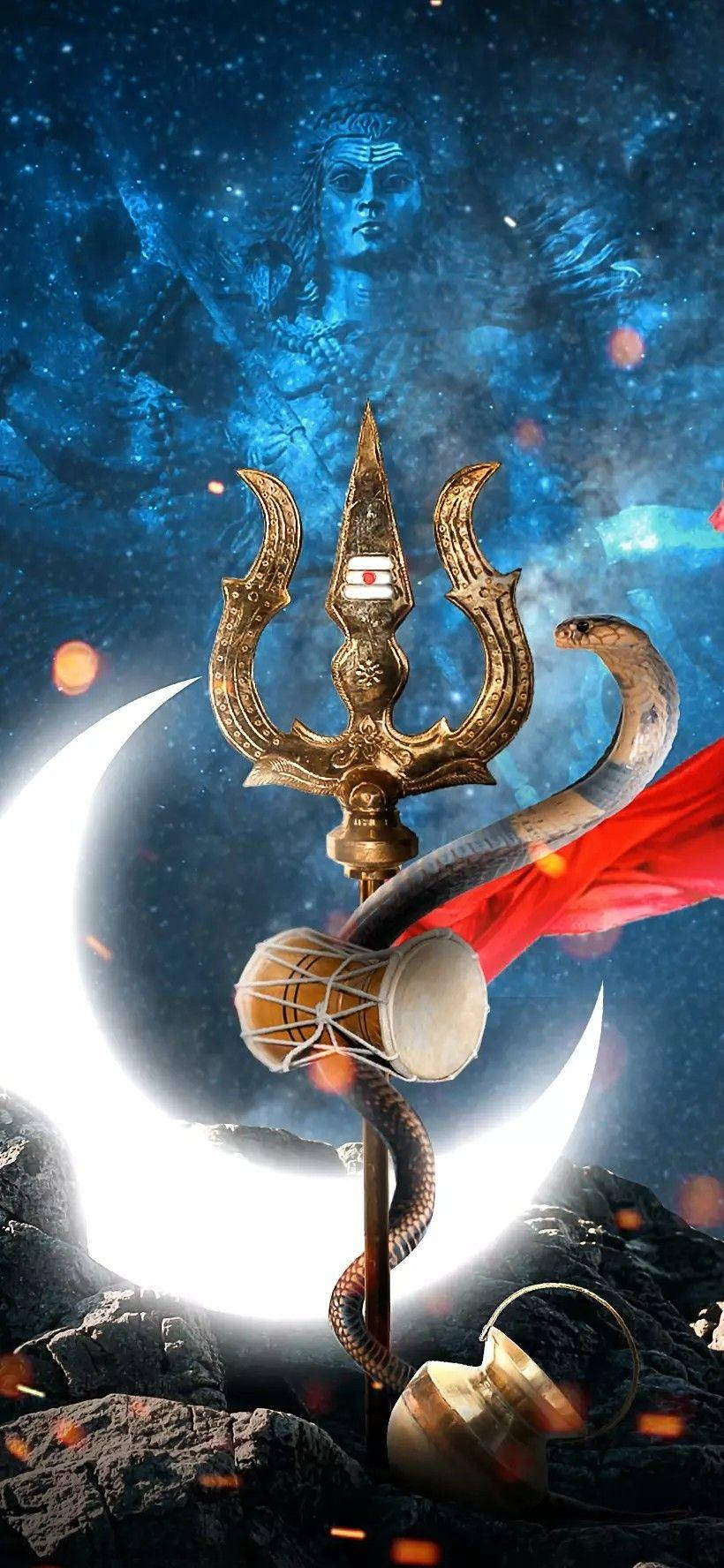 Mahadev Trishul And Moon Background