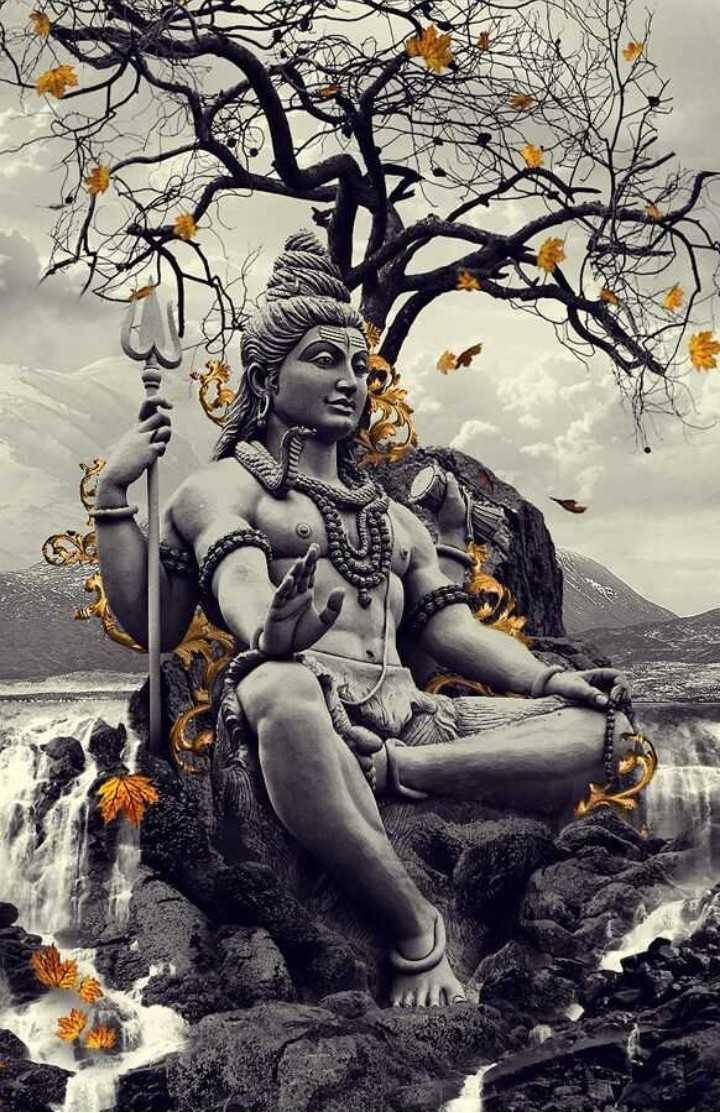 Mahakaal Statue Black And White With Leaves Hd Background