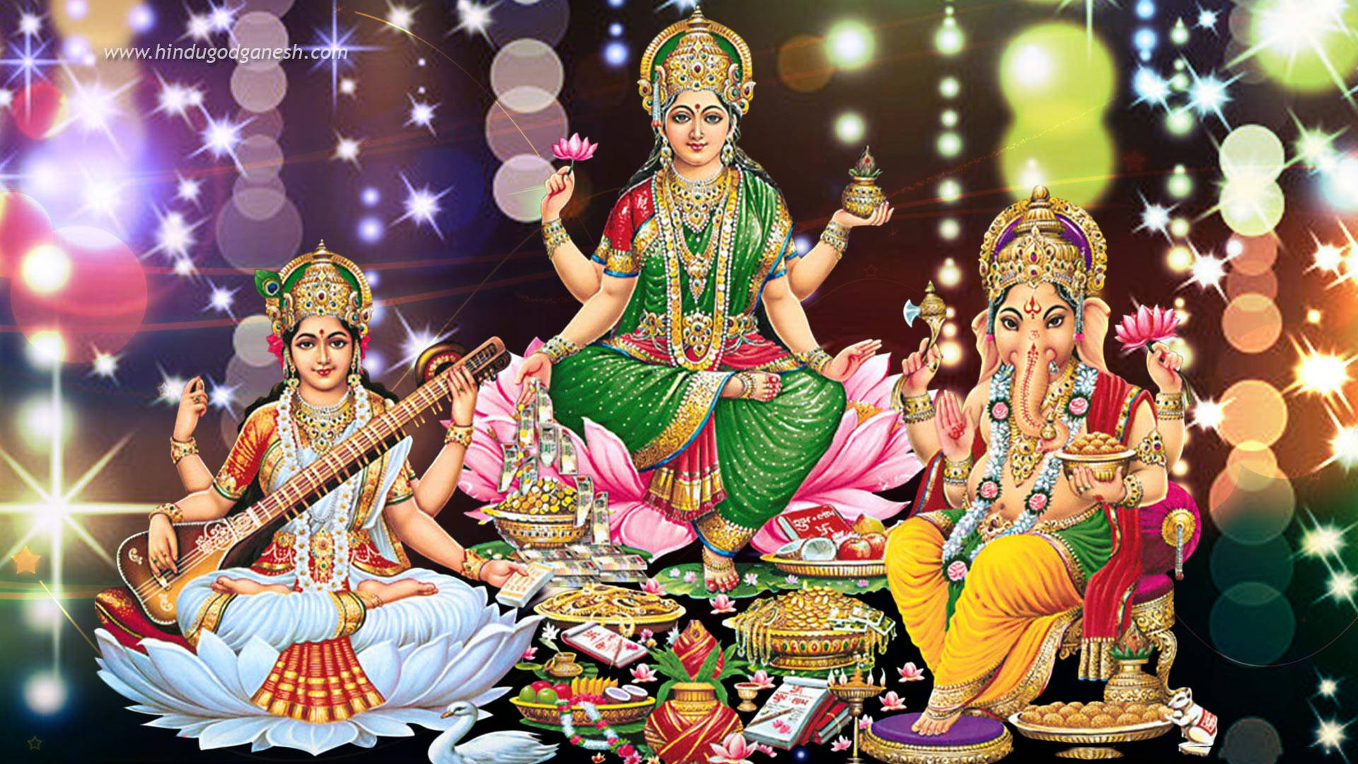 Mahalakshmi Saraswati And Ganesha Background